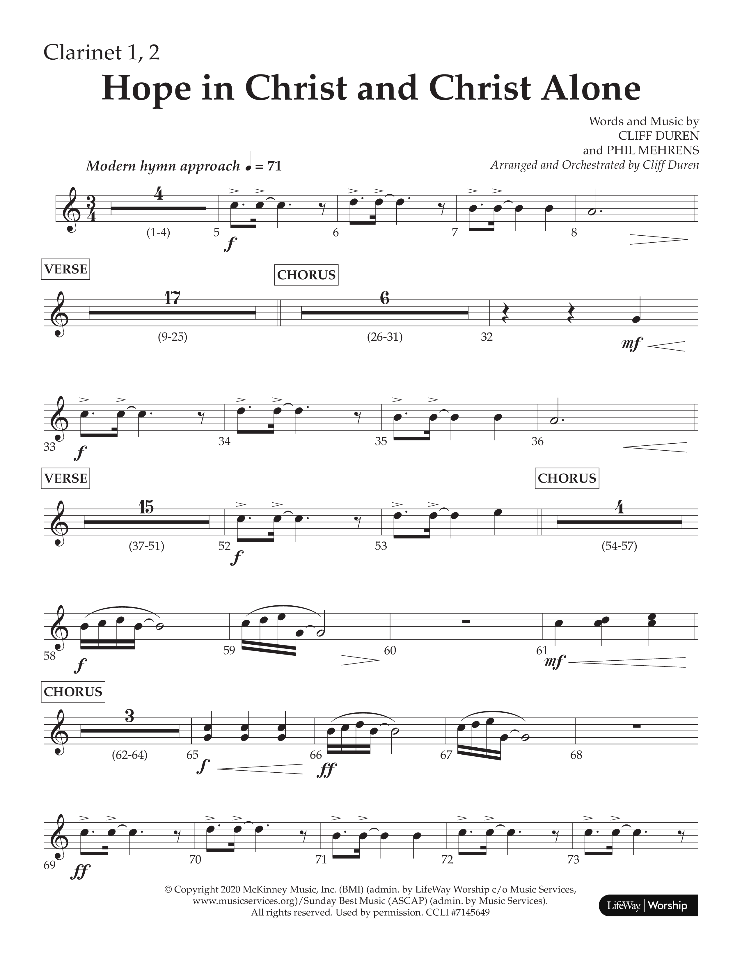 Hope In Christ And Christ Alone (Choral Anthem SATB) Clarinet 1/2 (Lifeway Choral / Arr. Cliff Duren)