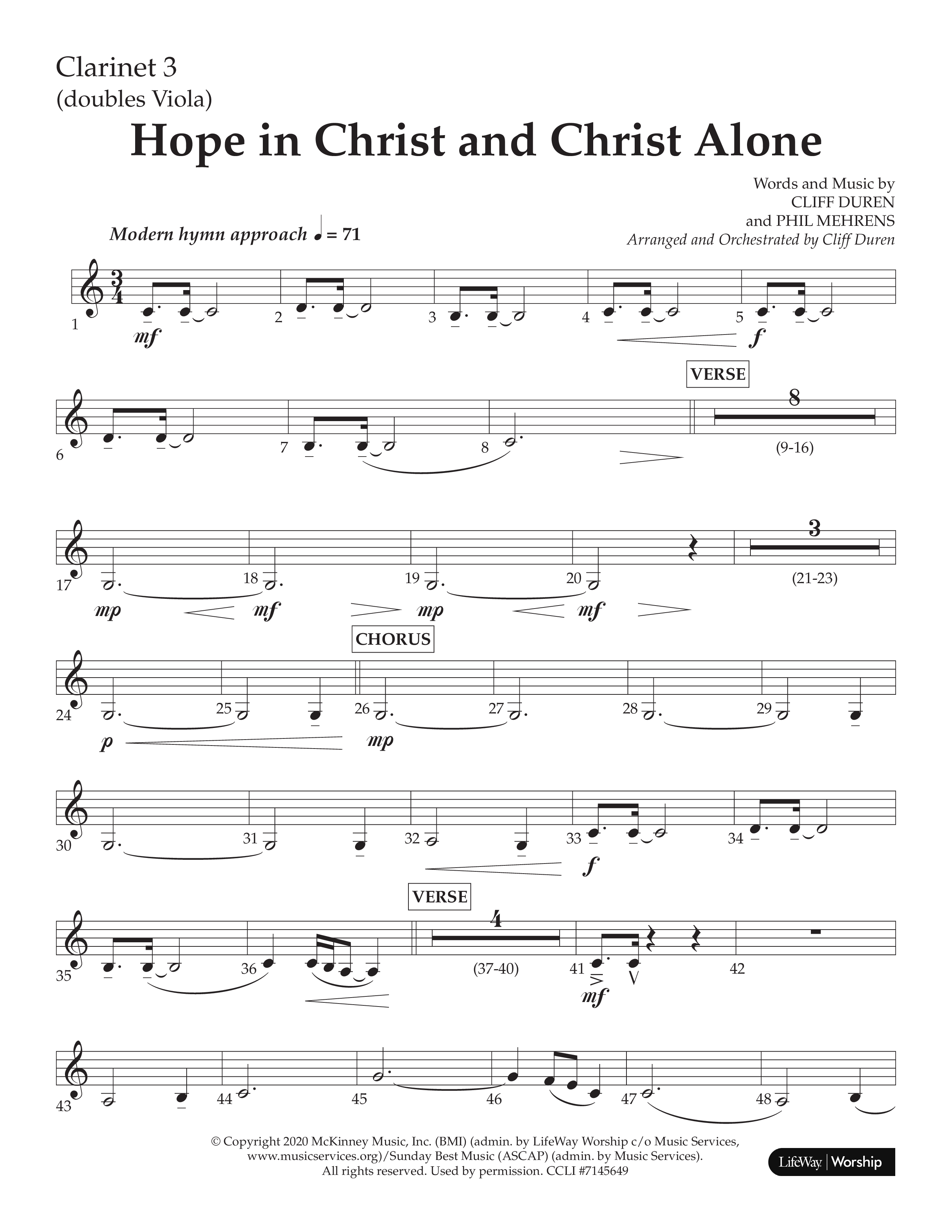 Hope In Christ And Christ Alone (Choral Anthem SATB) Clarinet 3 (Lifeway Choral / Arr. Cliff Duren)