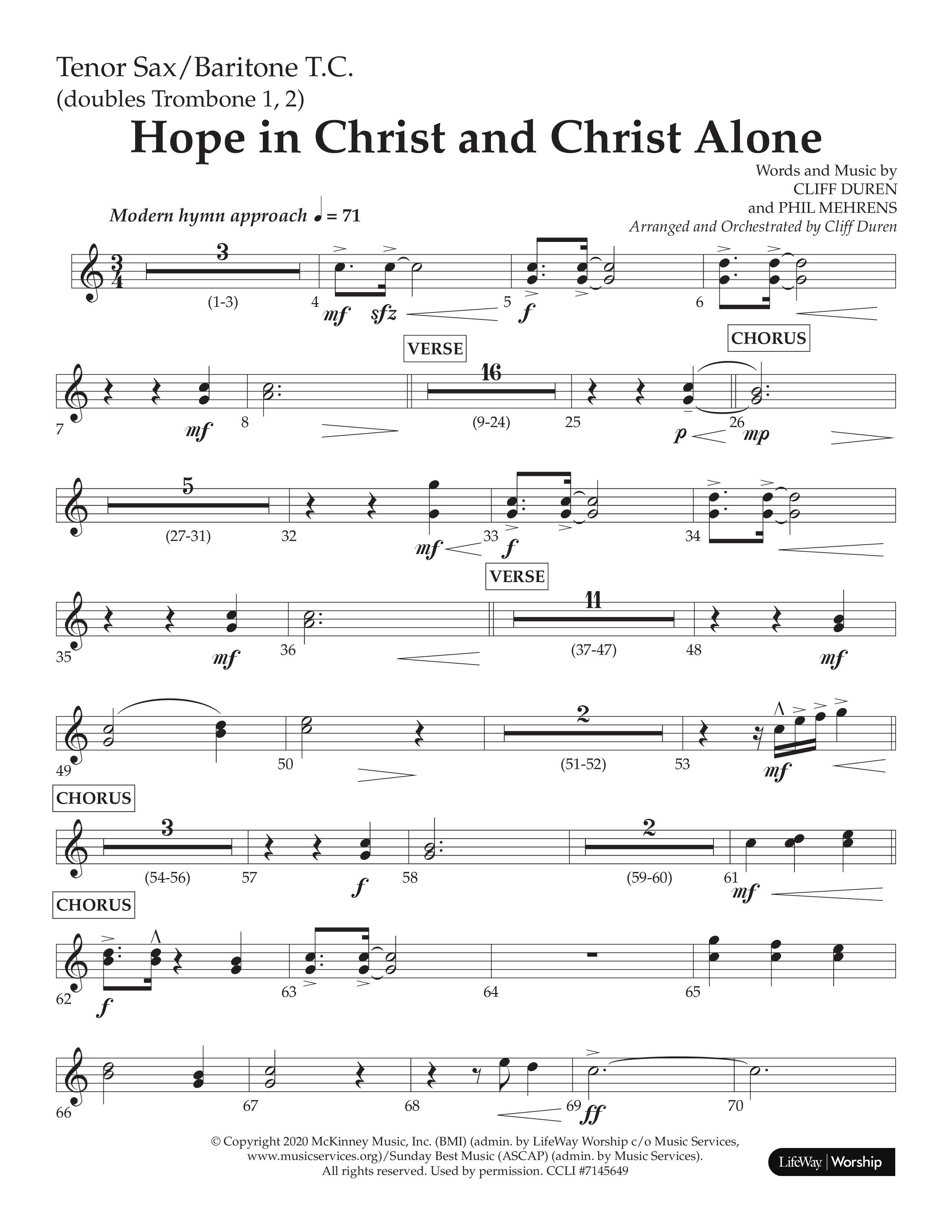 Hope In Christ And Christ Alone (Choral Anthem SATB) Tenor Sax/Baritone T.C. (Lifeway Choral / Arr. Cliff Duren)