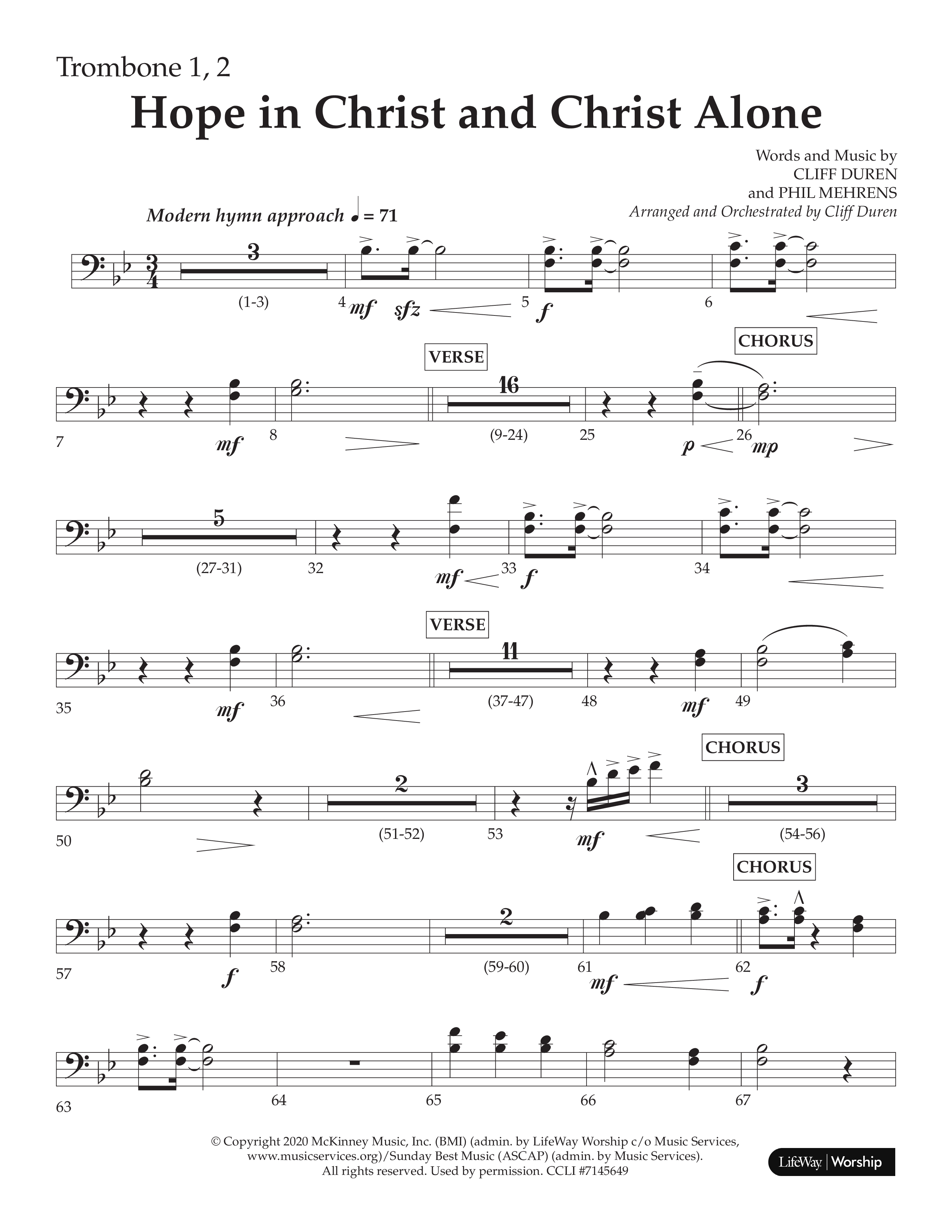 Hope In Christ And Christ Alone (Choral Anthem SATB) Trombone 1/2 (Lifeway Choral / Arr. Cliff Duren)
