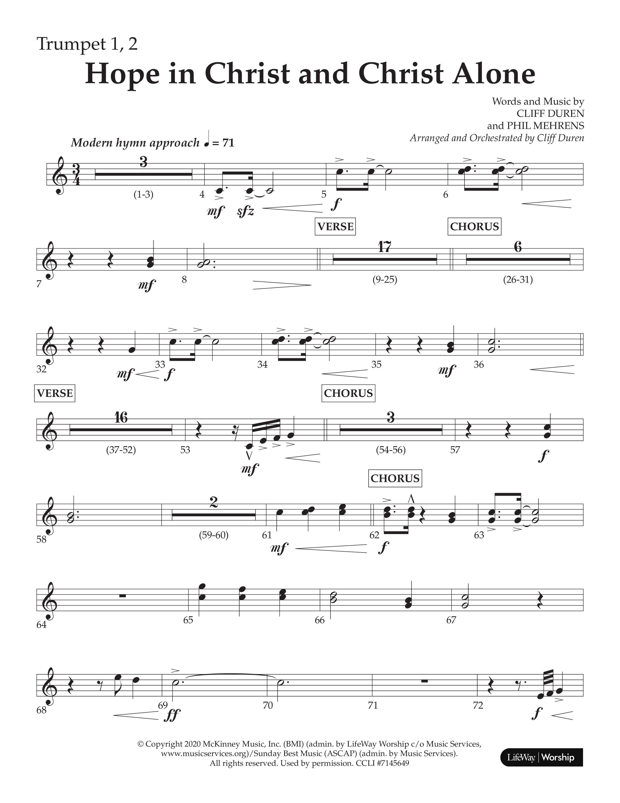 Hope In Christ And Christ Alone (Choral Anthem SATB) Trumpet 1,2 (Lifeway Choral / Arr. Cliff Duren)