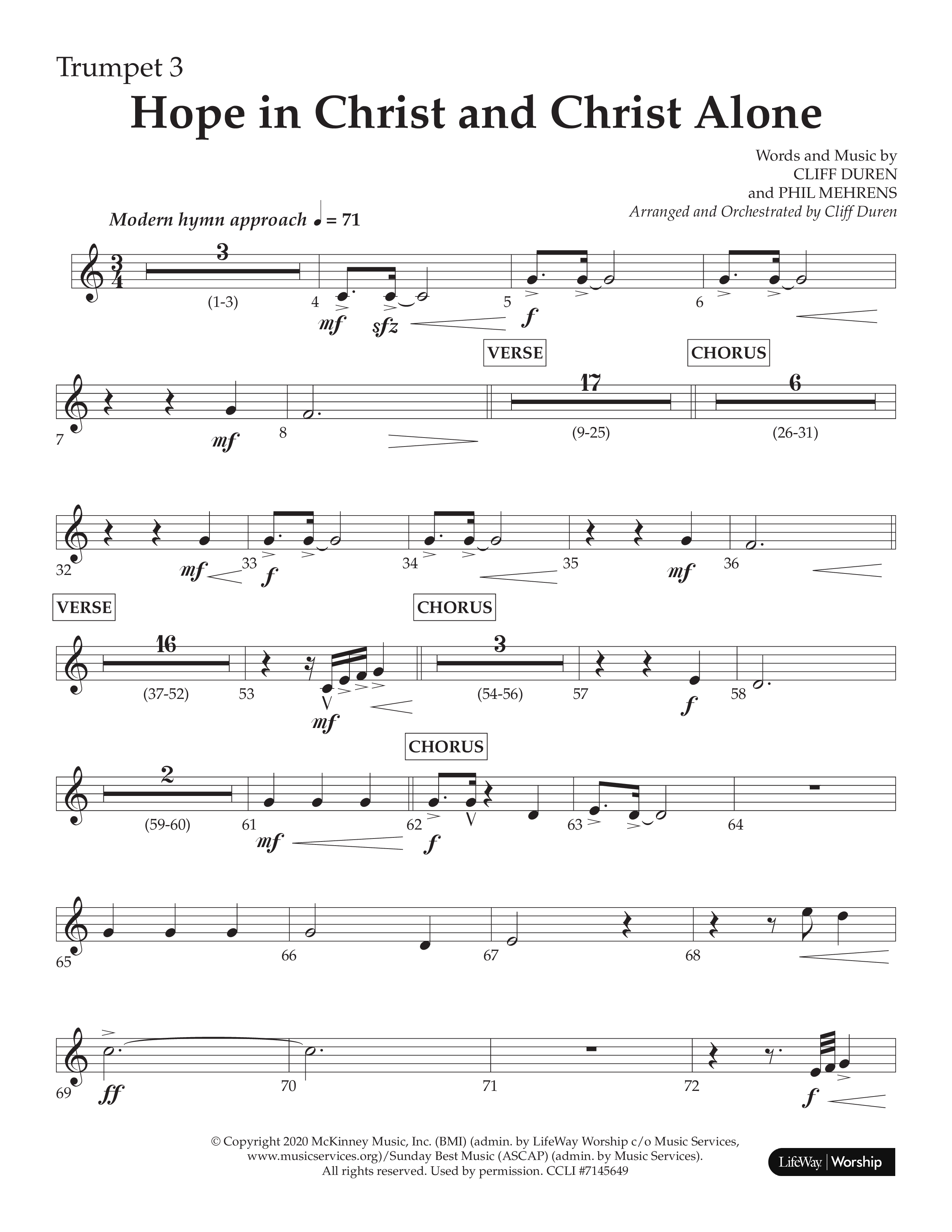 Hope In Christ And Christ Alone (Choral Anthem SATB) Trumpet 3 (Lifeway Choral / Arr. Cliff Duren)