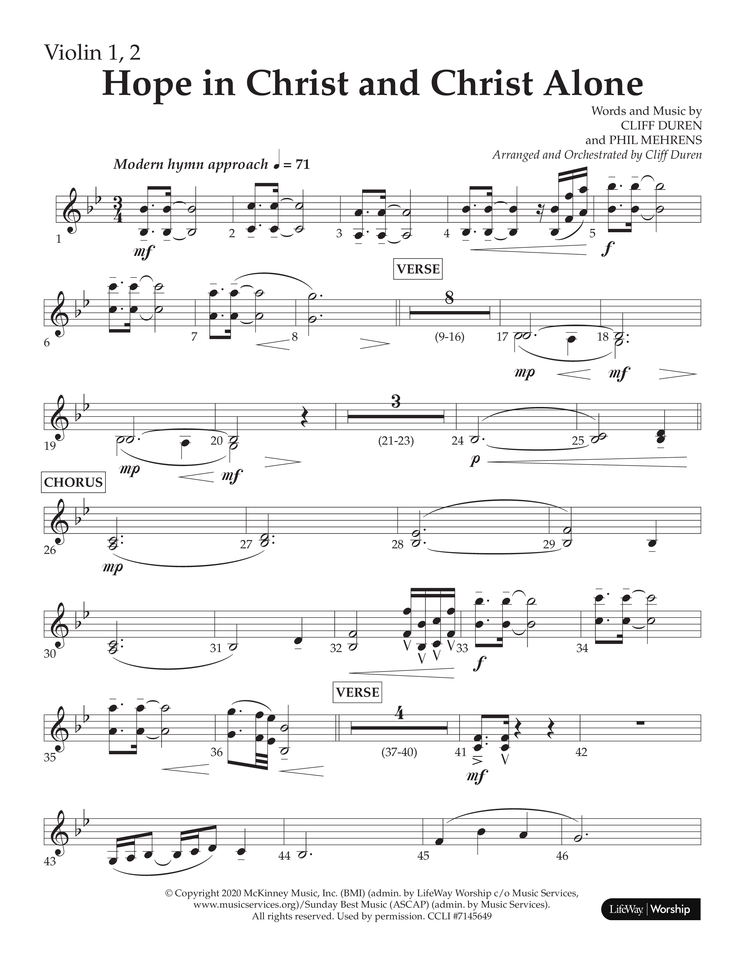 Hope In Christ And Christ Alone (Choral Anthem SATB) Violin 1/2 (Lifeway Choral / Arr. Cliff Duren)