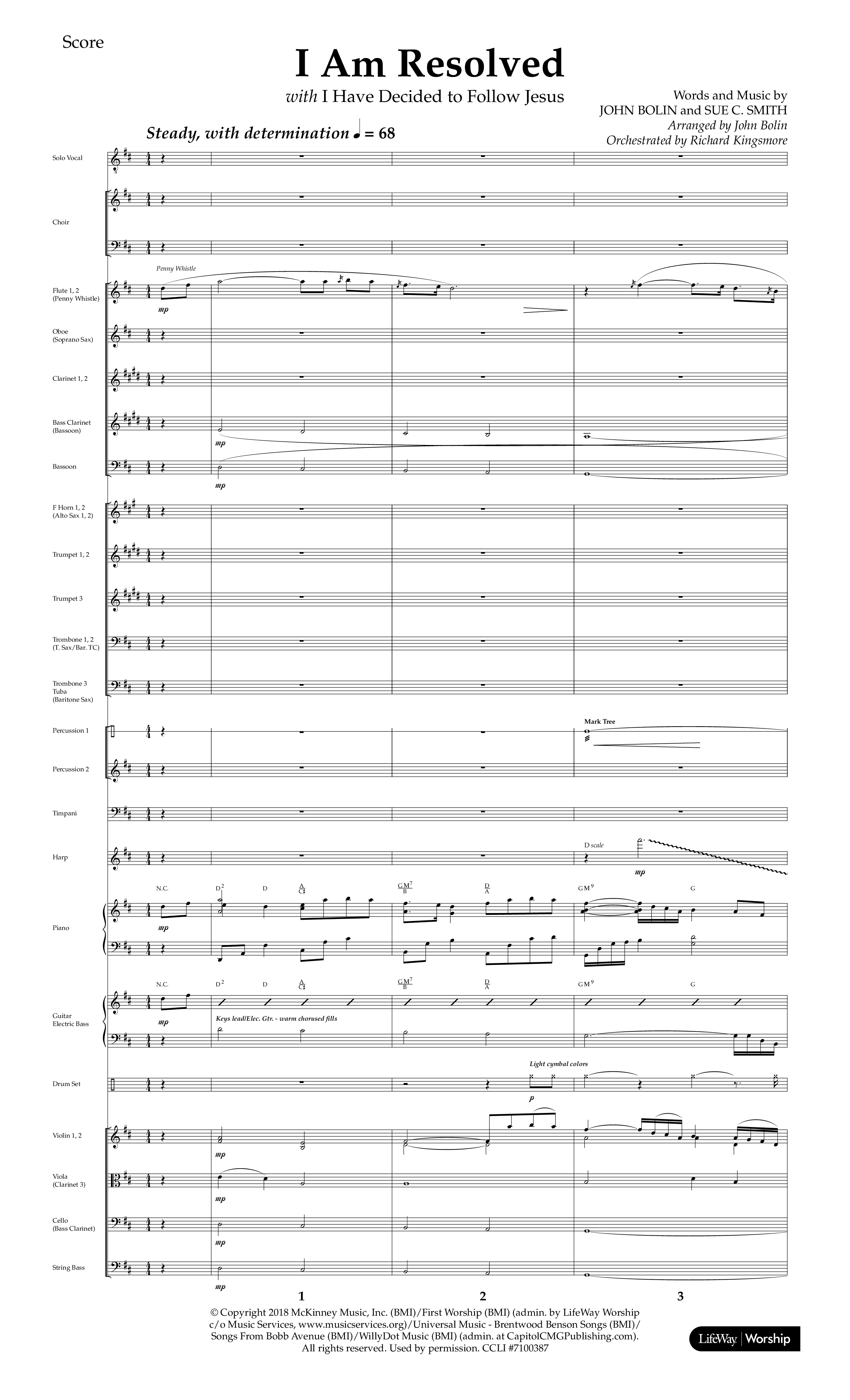 I Am Resolved (with I Have Decided To Follow Jesus) (Choral Anthem SATB) Orchestration (Lifeway Choral / Arr. John Bolin / Orch. Richard Kingsmore)