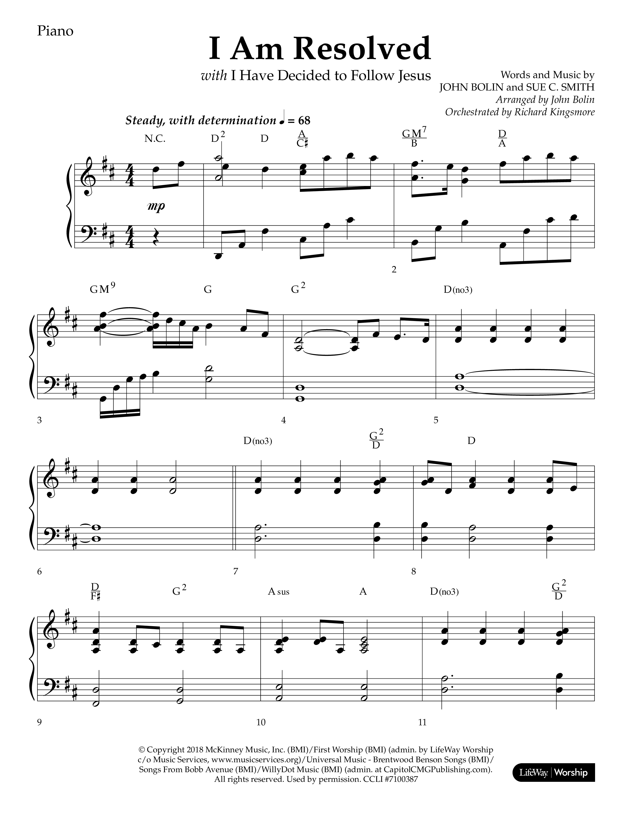 I Am Resolved (with I Have Decided To Follow Jesus) (Choral Anthem SATB) Lead Melody & Rhythm (Lifeway Choral / Arr. John Bolin / Orch. Richard Kingsmore)