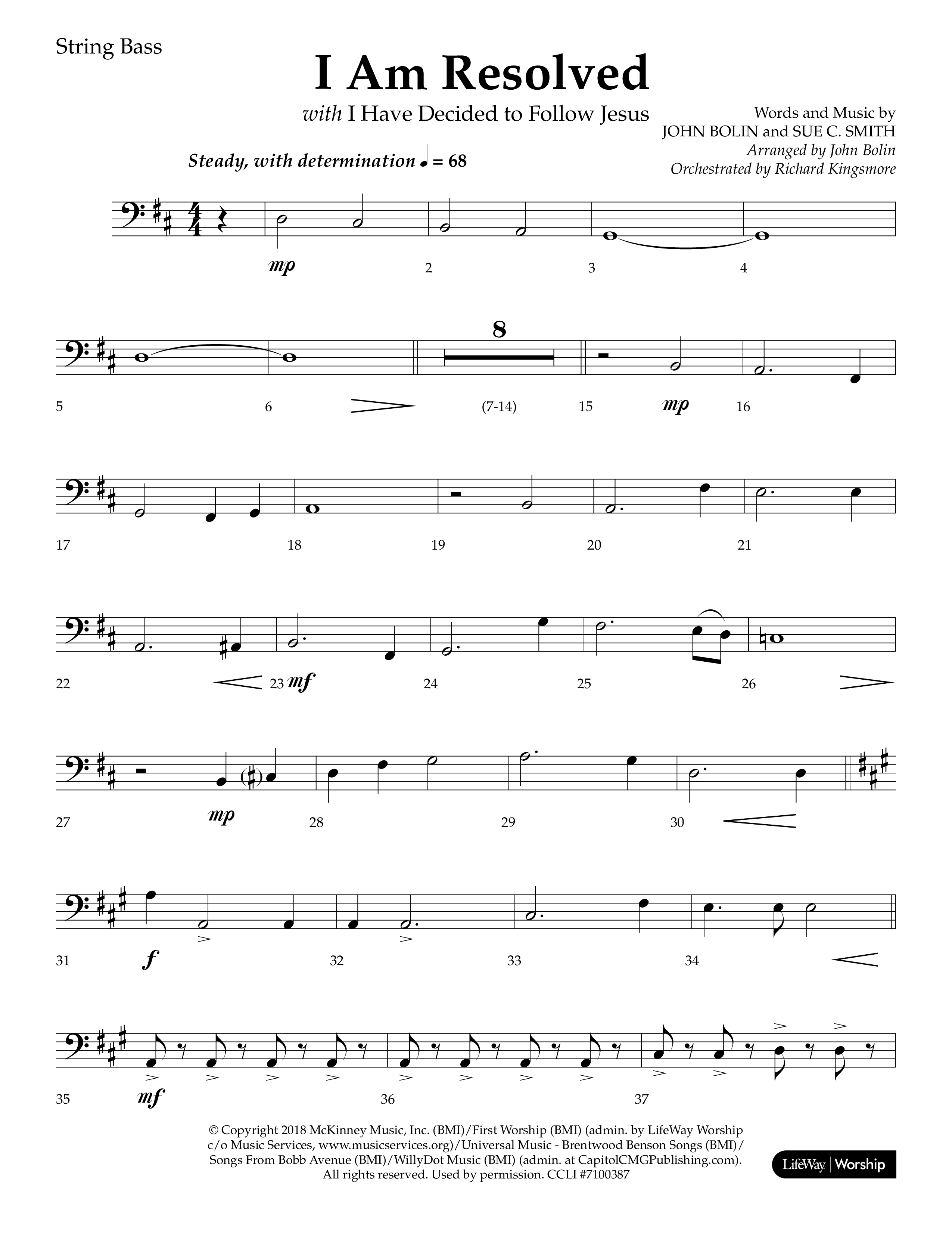 I Am Resolved (with I Have Decided To Follow Jesus) (Choral Anthem SATB) String Bass (Lifeway Choral / Arr. John Bolin / Orch. Richard Kingsmore)