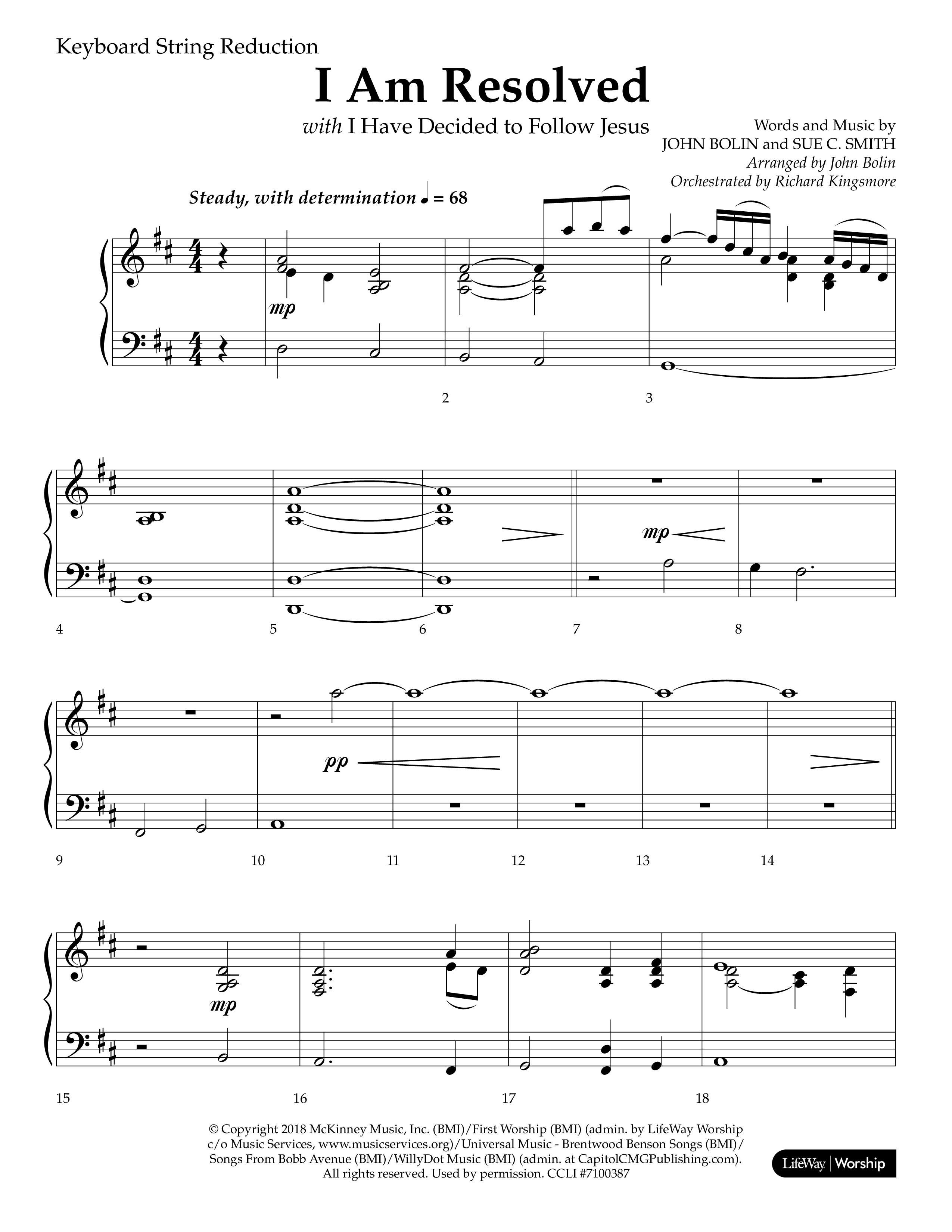 I Am Resolved (with I Have Decided To Follow Jesus) (Choral Anthem SATB) String Reduction (Lifeway Choral / Arr. John Bolin / Orch. Richard Kingsmore)