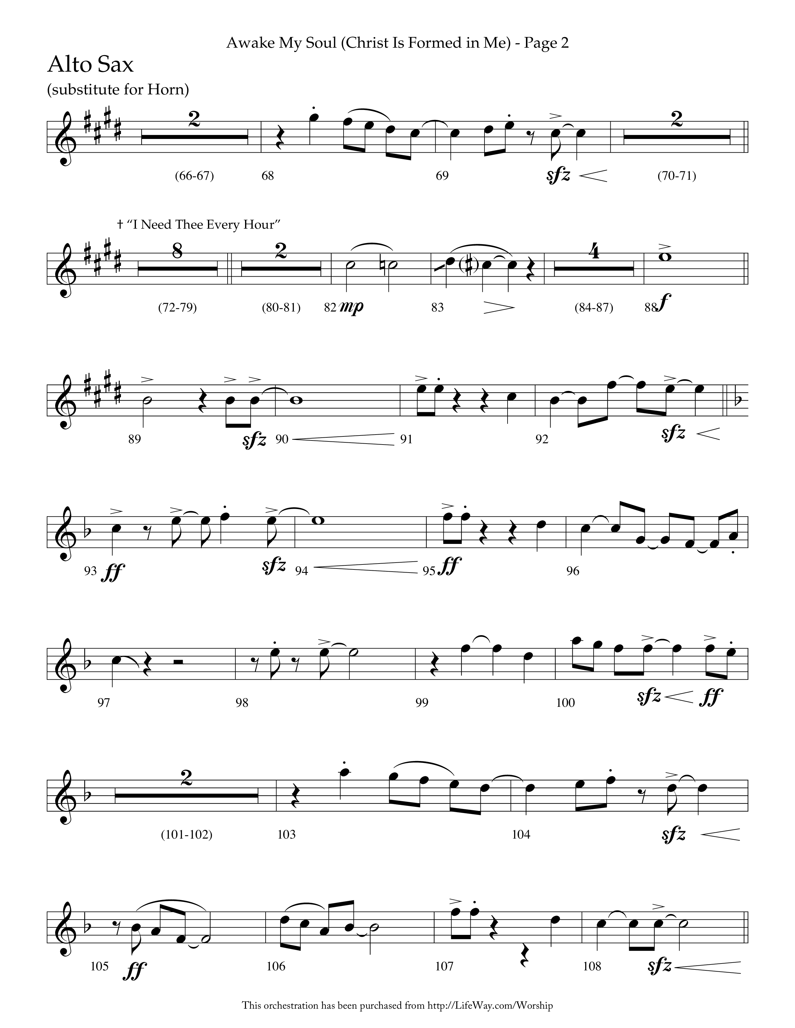 Awake My Soul (Christ Is Formed In Me) with I Need Thee Every Hour (Choral Anthem SATB) Alto Sax (Lifeway Choral / Arr. Cliff Duren)