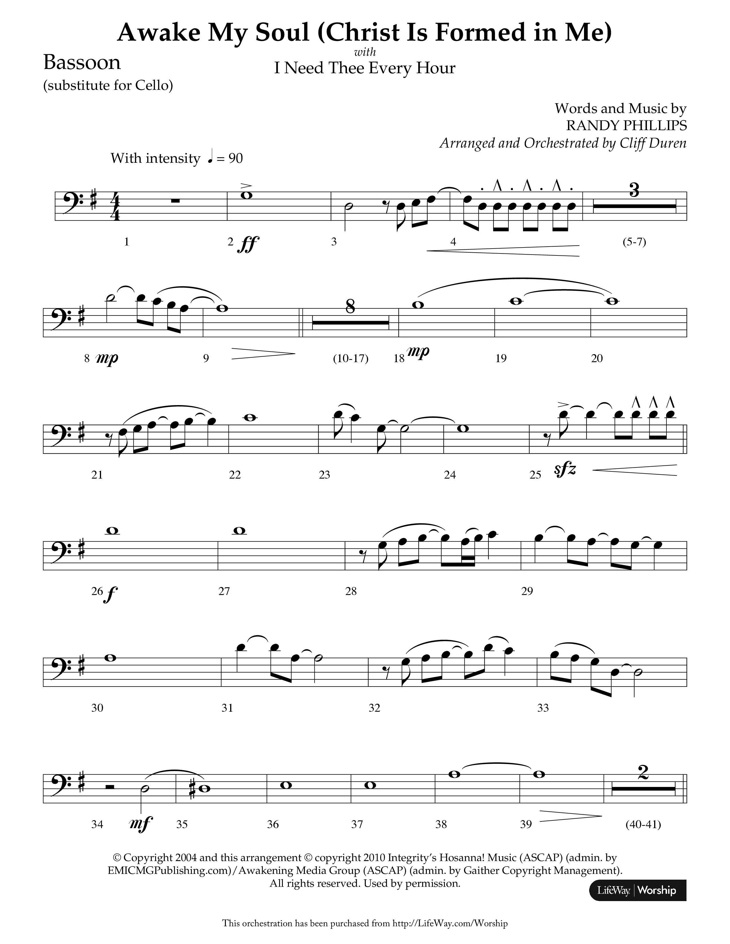 Awake My Soul (Christ Is Formed In Me) with I Need Thee Every Hour (Choral Anthem SATB) Bassoon (Lifeway Choral / Arr. Cliff Duren)