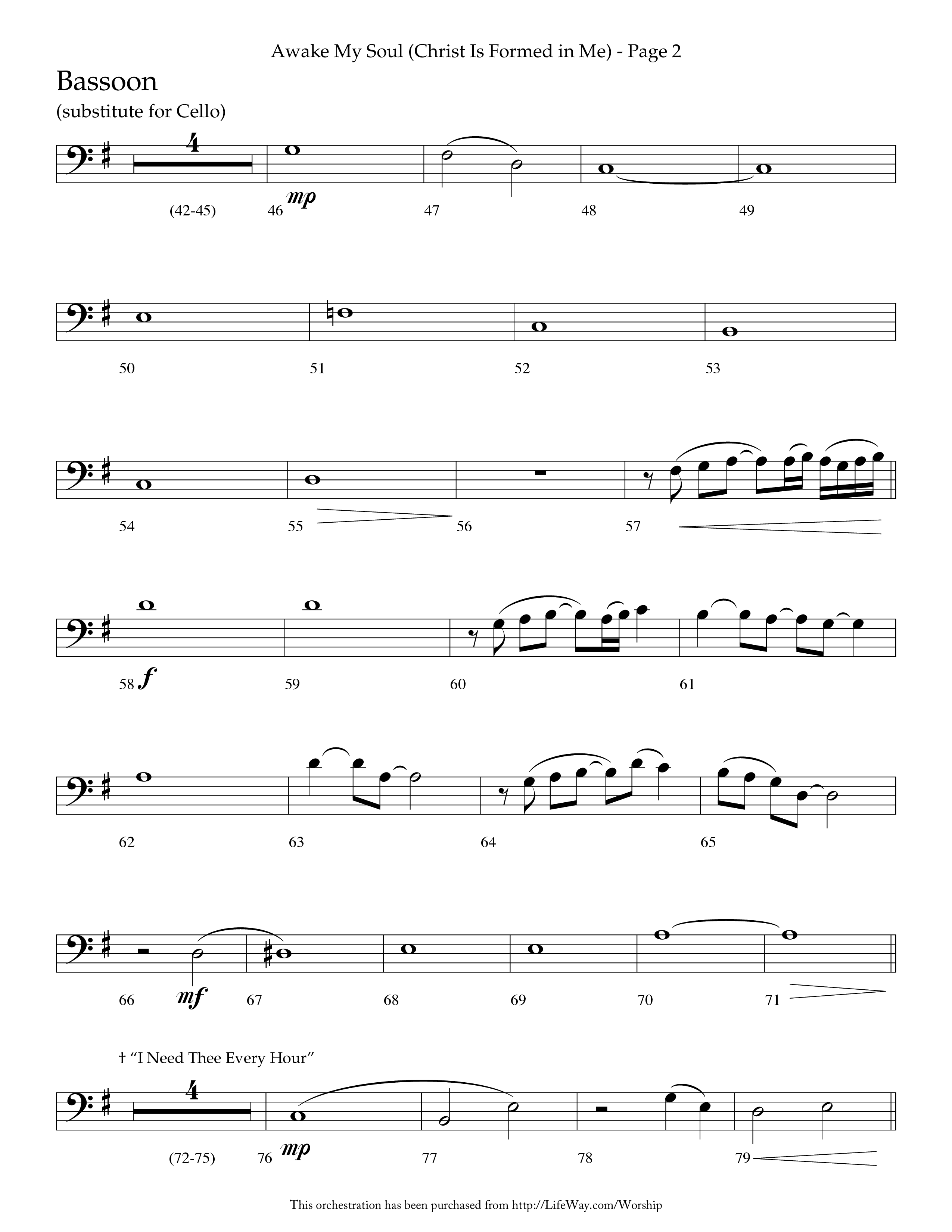 Awake My Soul (Christ Is Formed In Me) with I Need Thee Every Hour (Choral Anthem SATB) Bassoon (Lifeway Choral / Arr. Cliff Duren)