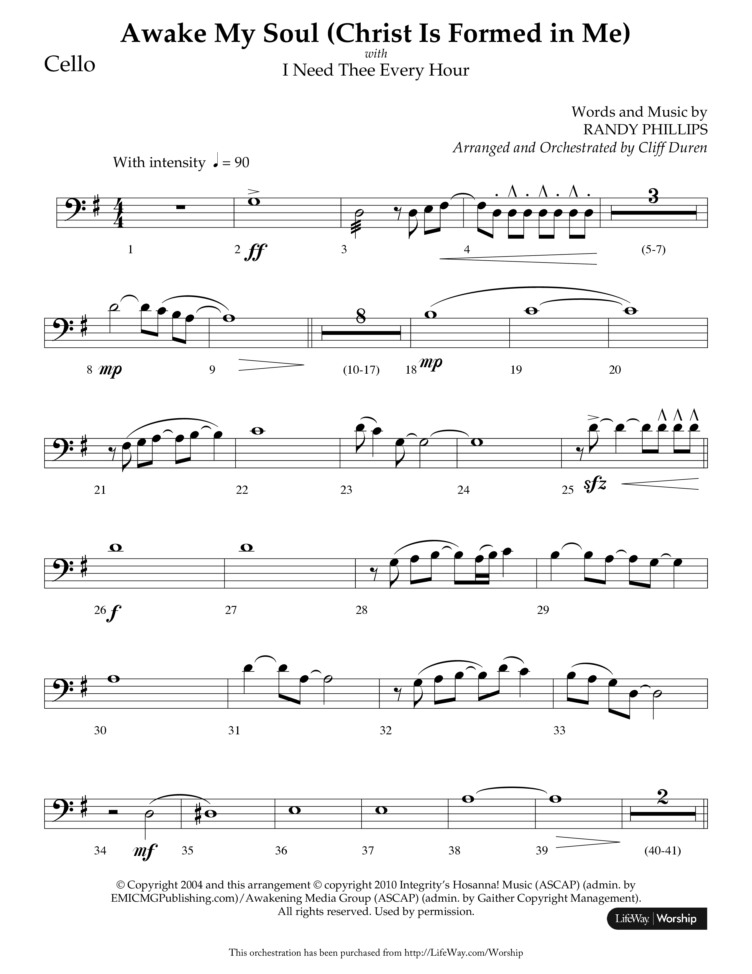 Awake My Soul (Christ Is Formed In Me) with I Need Thee Every Hour (Choral Anthem SATB) Cello (Lifeway Choral / Arr. Cliff Duren)