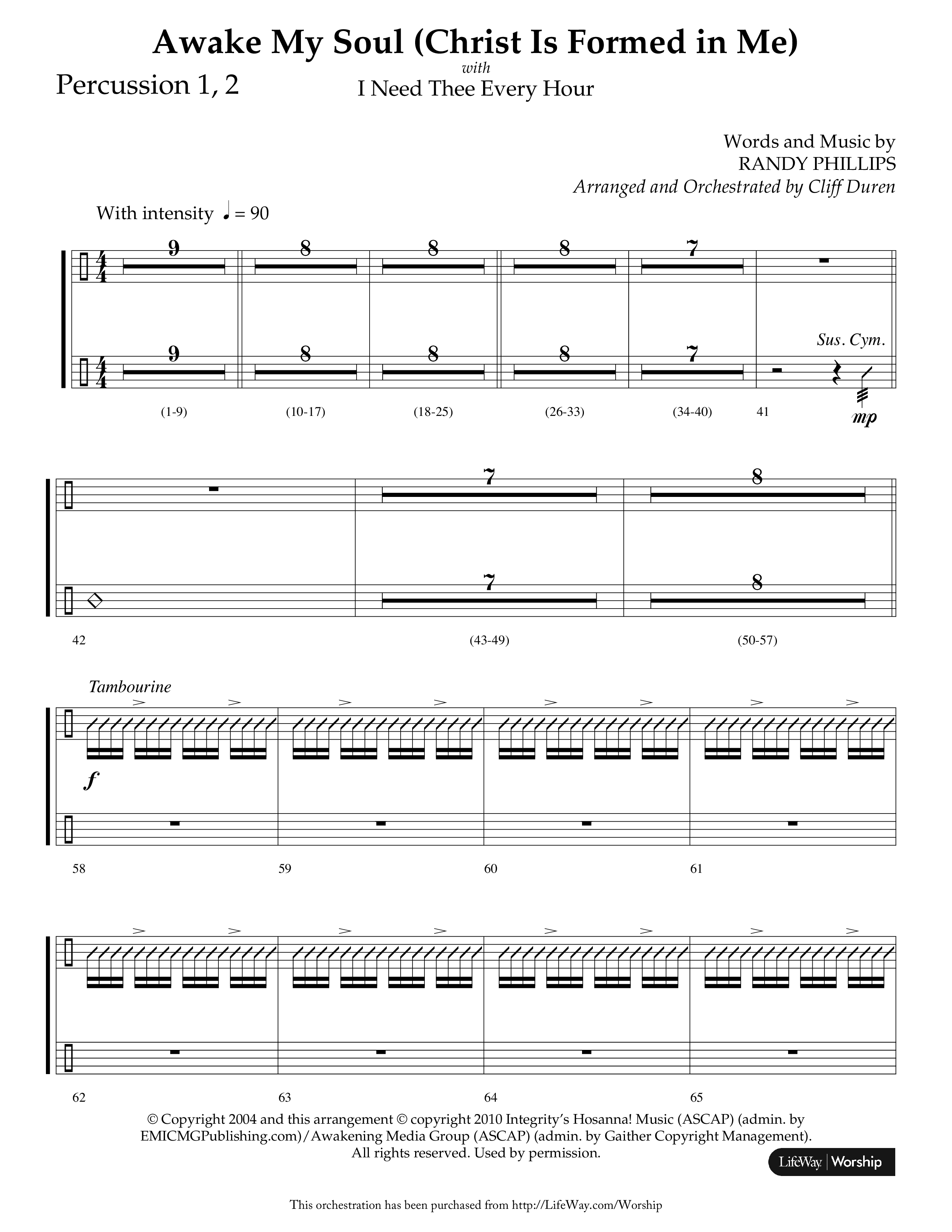 Awake My Soul (Christ Is Formed In Me) with I Need Thee Every Hour (Choral Anthem SATB) Percussion 1/2 (Lifeway Choral / Arr. Cliff Duren)