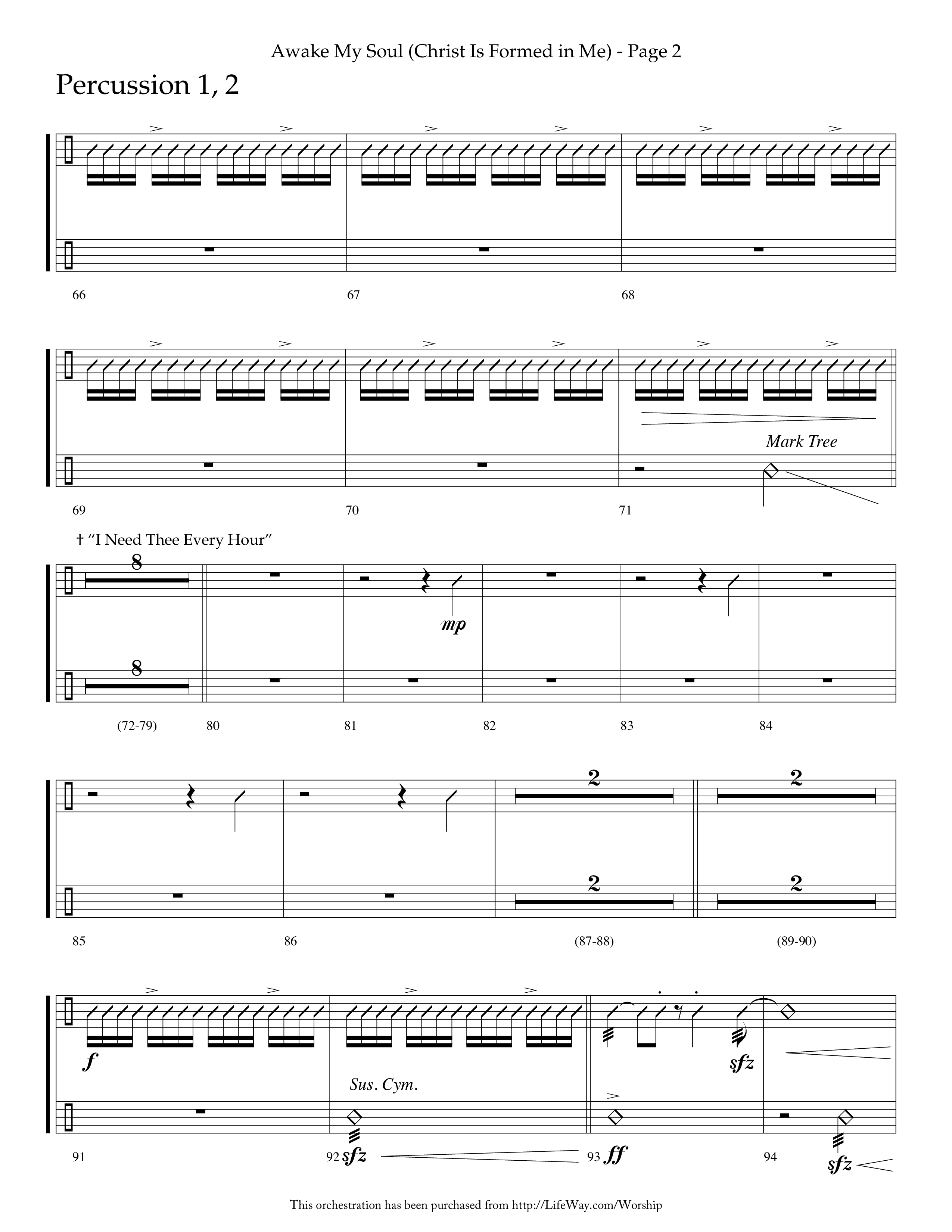 Awake My Soul (Christ Is Formed In Me) with I Need Thee Every Hour (Choral Anthem SATB) Percussion 1/2 (Lifeway Choral / Arr. Cliff Duren)
