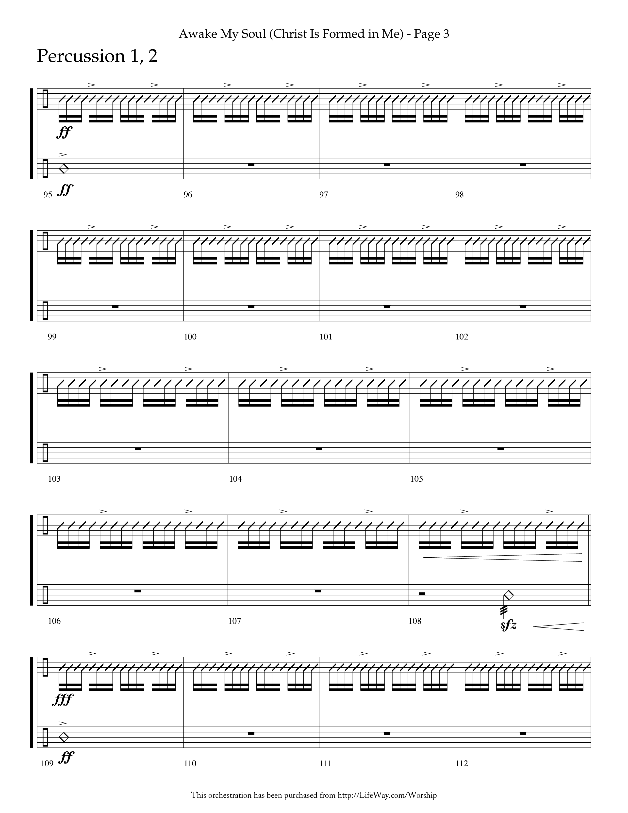 Awake My Soul (Christ Is Formed In Me) with I Need Thee Every Hour (Choral Anthem SATB) Percussion 1/2 (Lifeway Choral / Arr. Cliff Duren)