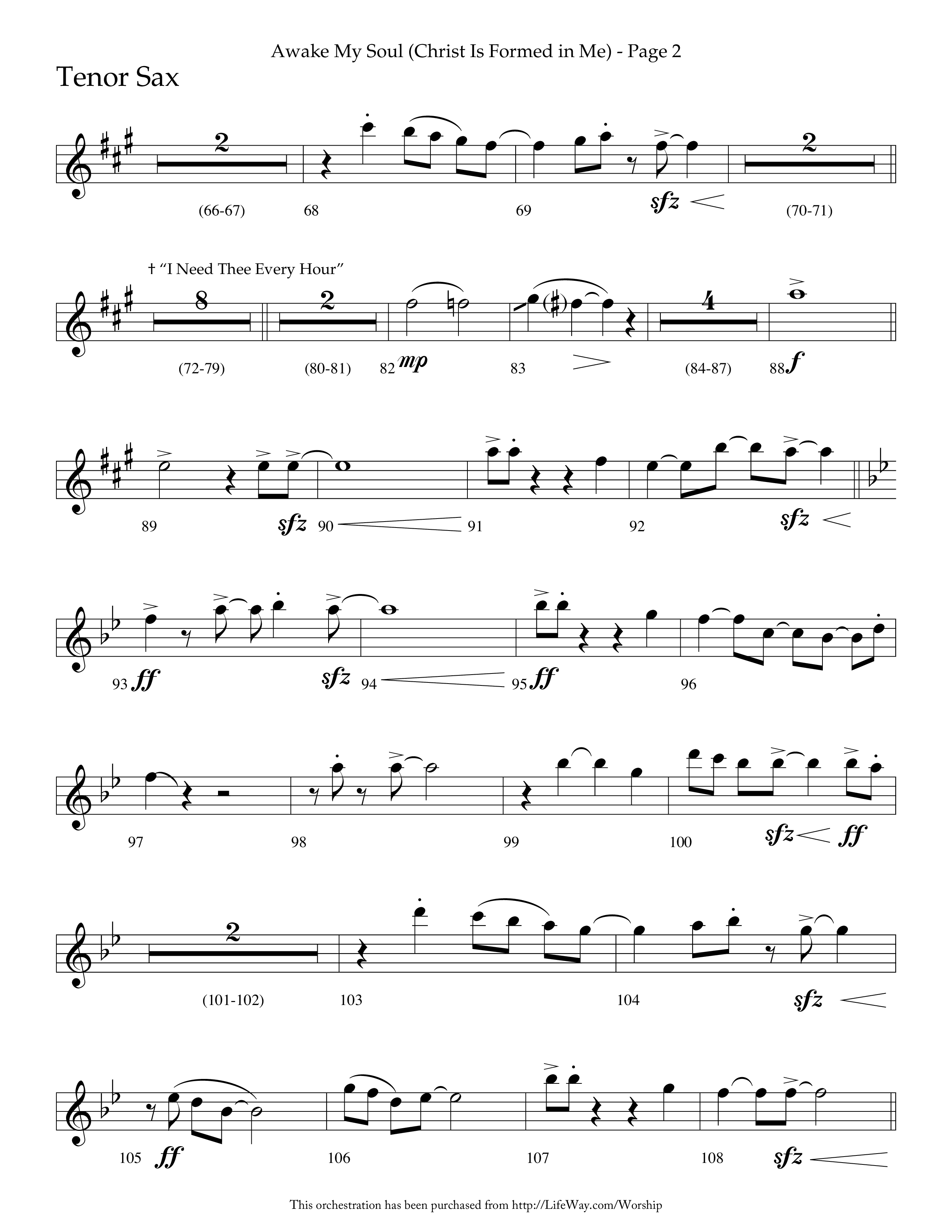 Awake My Soul (Christ Is Formed In Me) with I Need Thee Every Hour (Choral Anthem SATB) Tenor Sax 1 (Lifeway Choral / Arr. Cliff Duren)