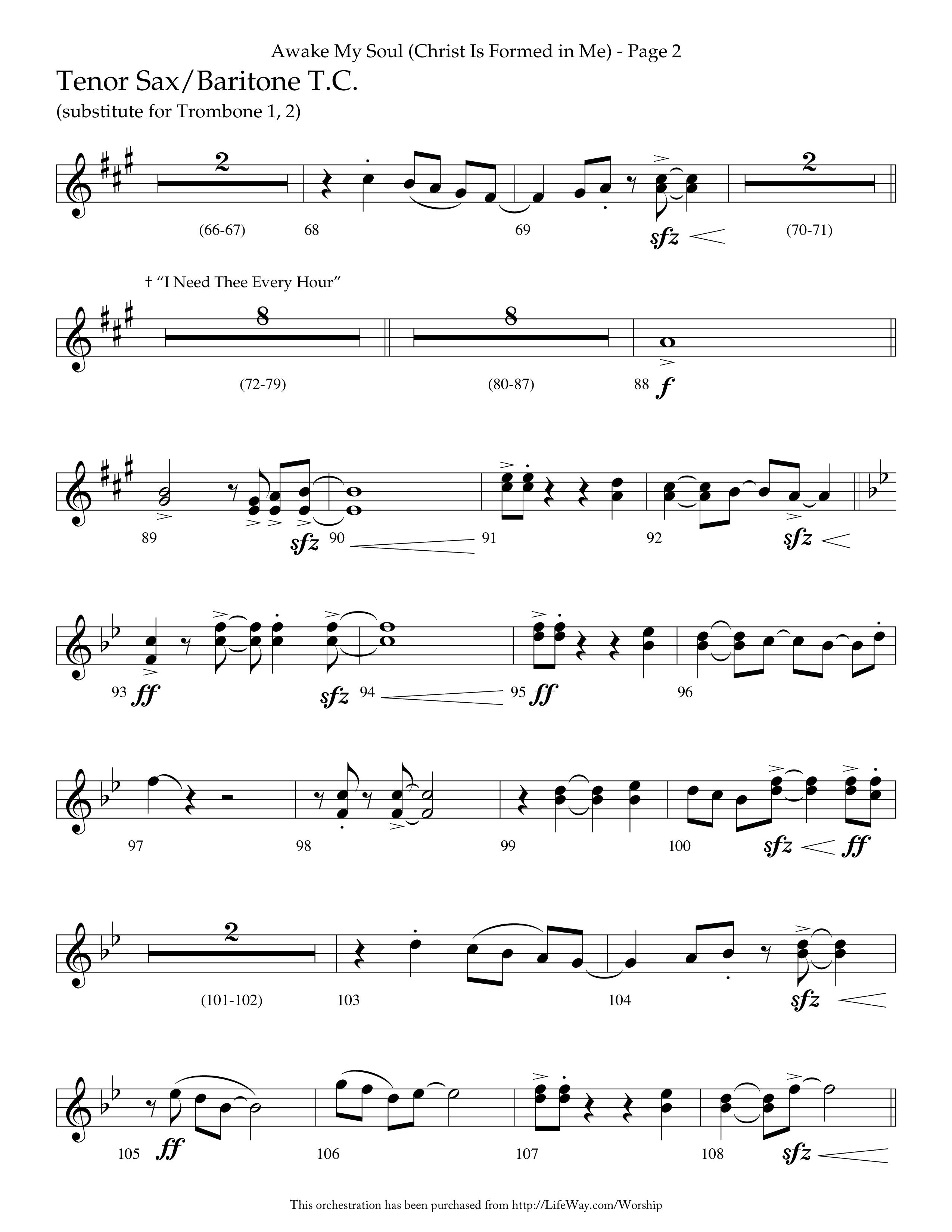 Awake My Soul (Christ Is Formed In Me) with I Need Thee Every Hour (Choral Anthem SATB) Tenor Sax/Baritone T.C. (Lifeway Choral / Arr. Cliff Duren)