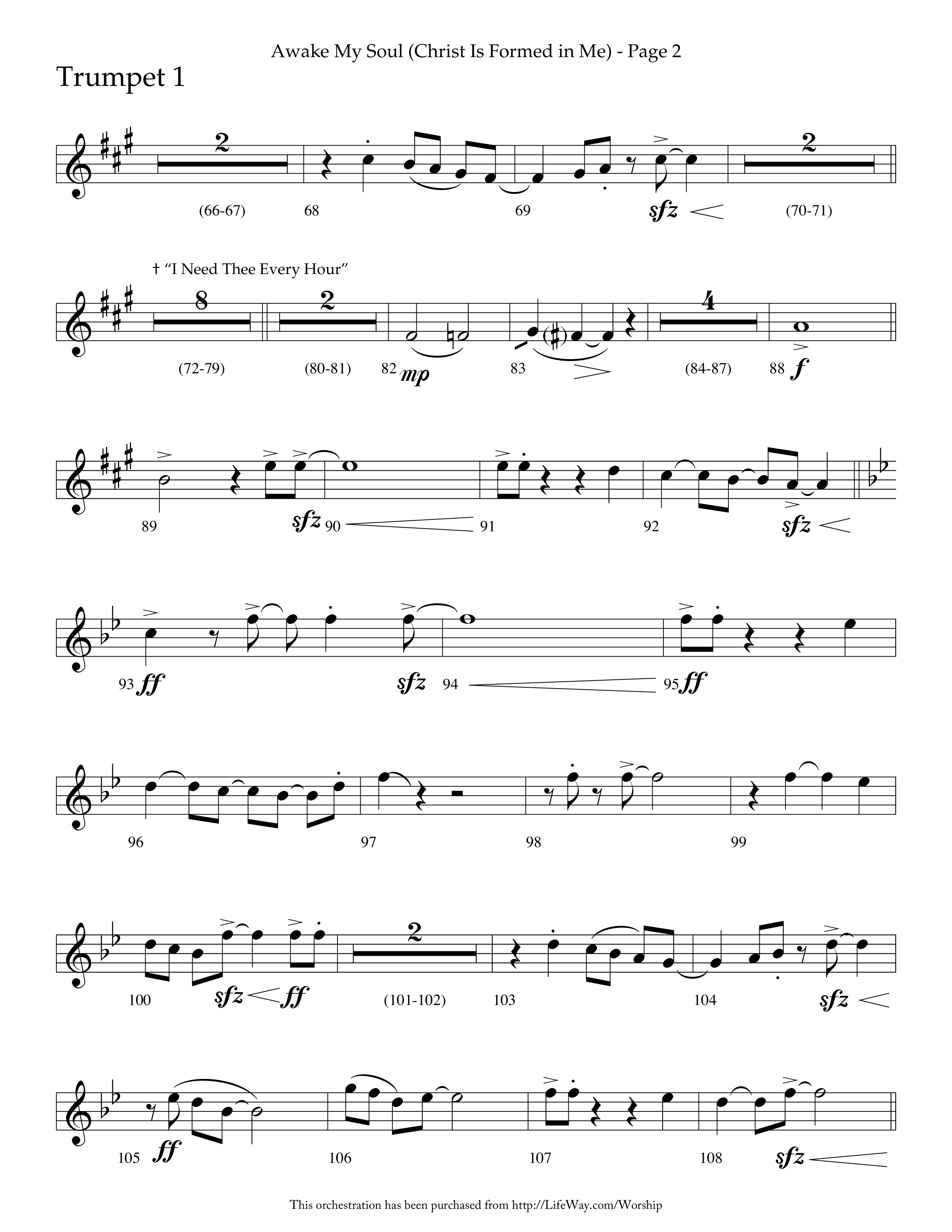 Awake My Soul (Christ Is Formed In Me) with I Need Thee Every Hour (Choral Anthem SATB) Trumpet 1 (Lifeway Choral / Arr. Cliff Duren)