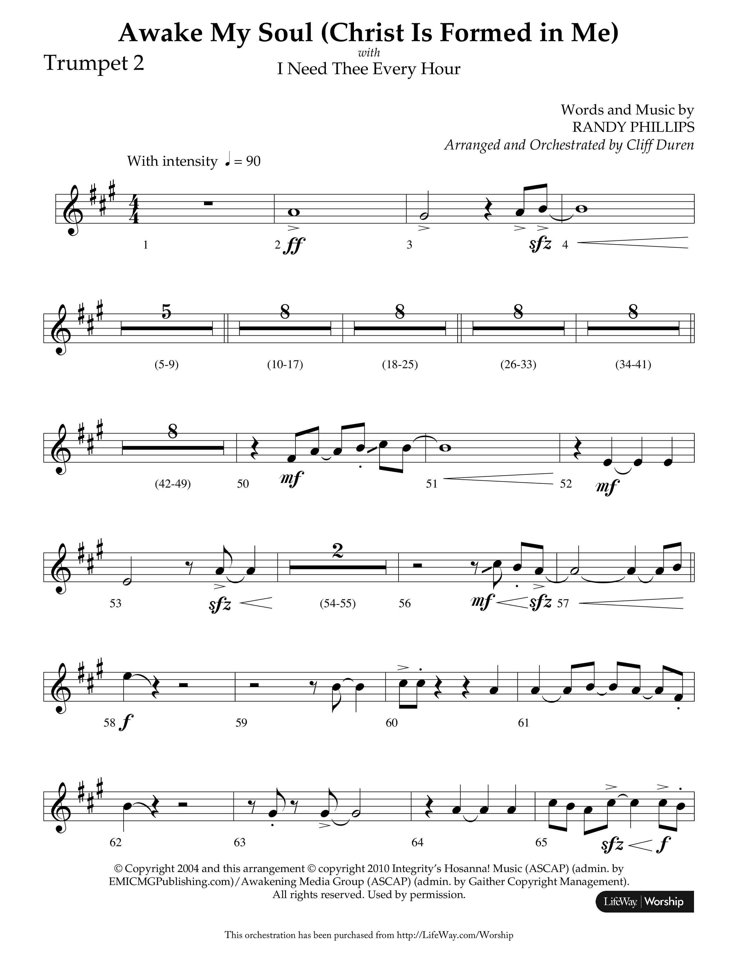 Awake My Soul (Christ Is Formed In Me) with I Need Thee Every Hour (Choral Anthem SATB) Trumpet 2 (Lifeway Choral / Arr. Cliff Duren)