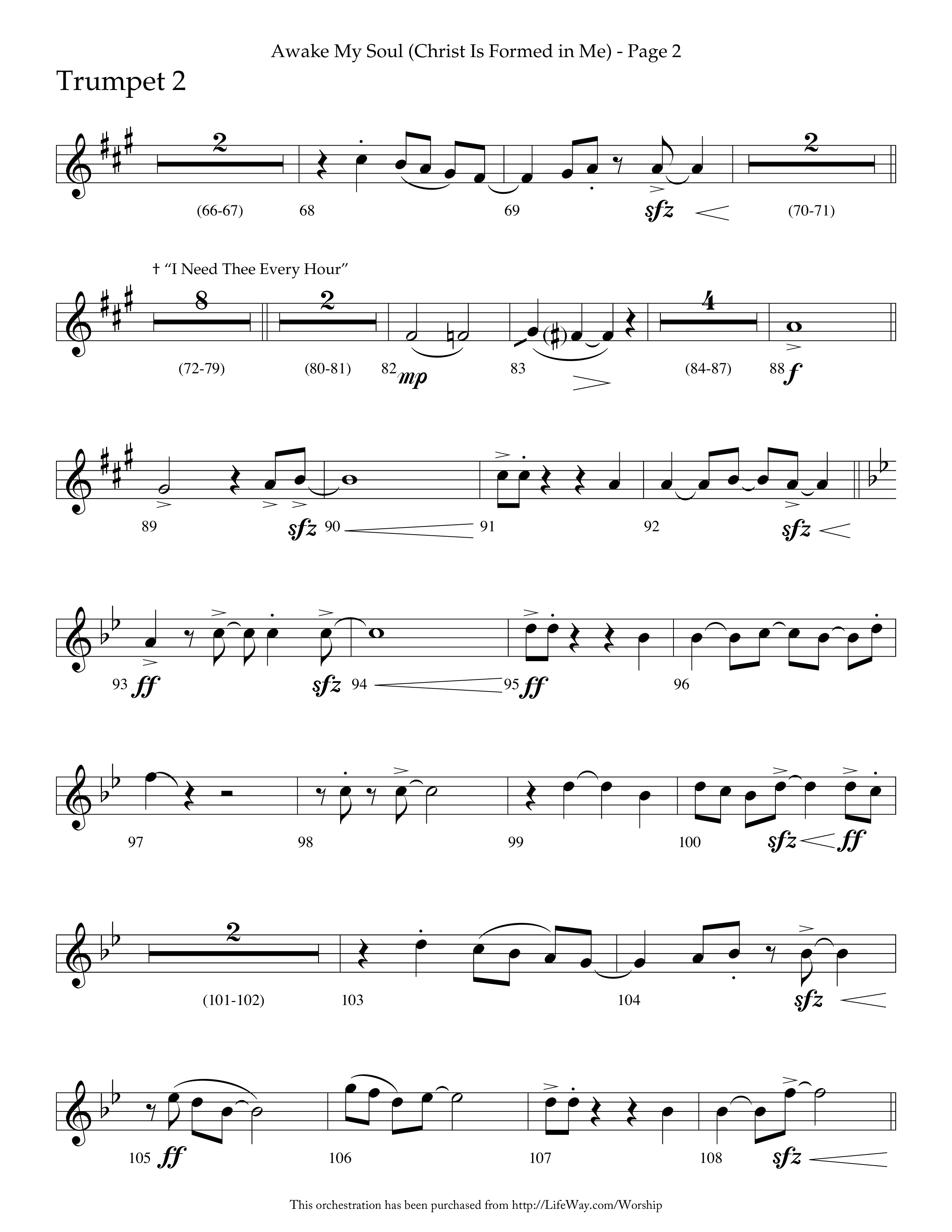 Awake My Soul (Christ Is Formed In Me) with I Need Thee Every Hour (Choral Anthem SATB) Trumpet 2 (Lifeway Choral / Arr. Cliff Duren)