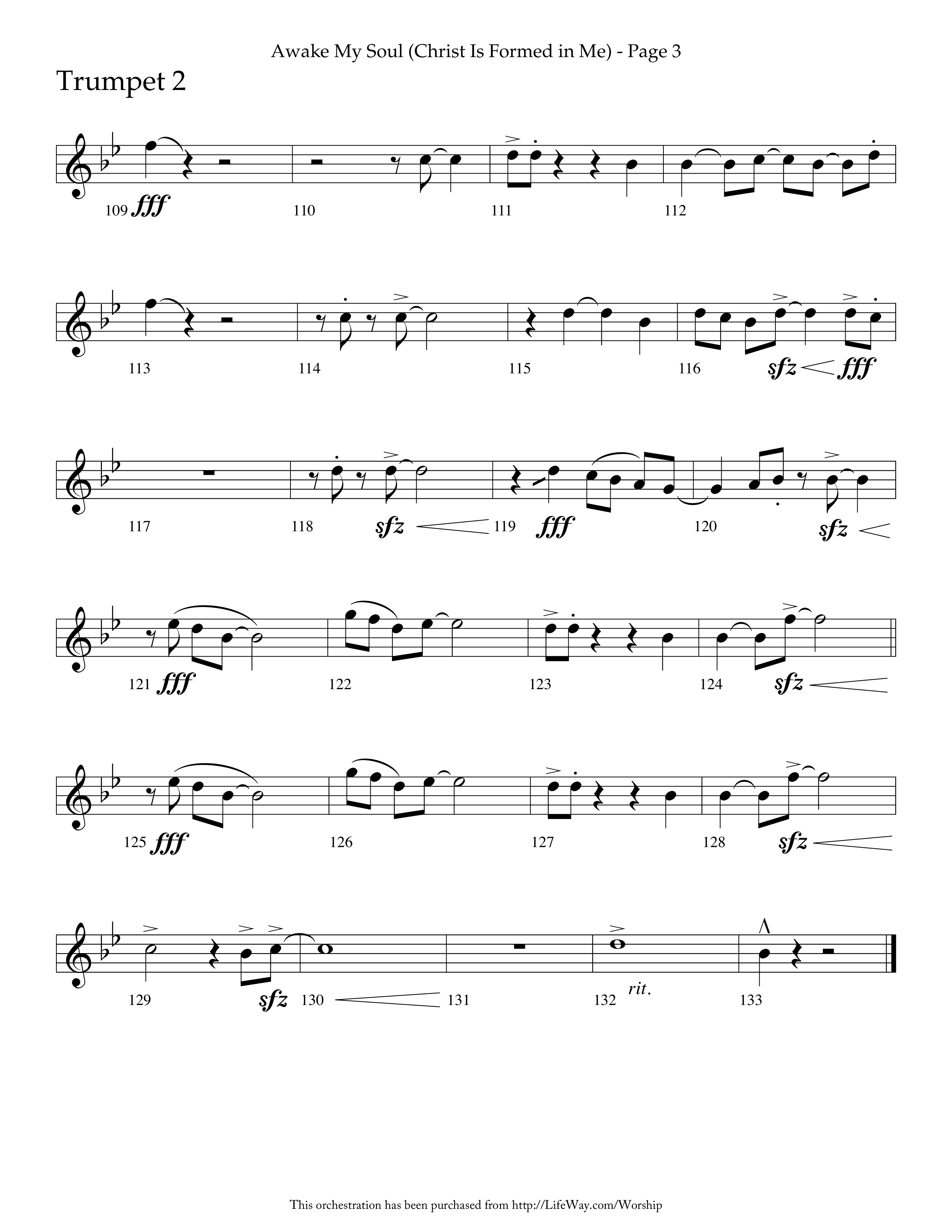 Awake My Soul (Christ Is Formed In Me) with I Need Thee Every Hour (Choral Anthem SATB) Trumpet 2 (Lifeway Choral / Arr. Cliff Duren)