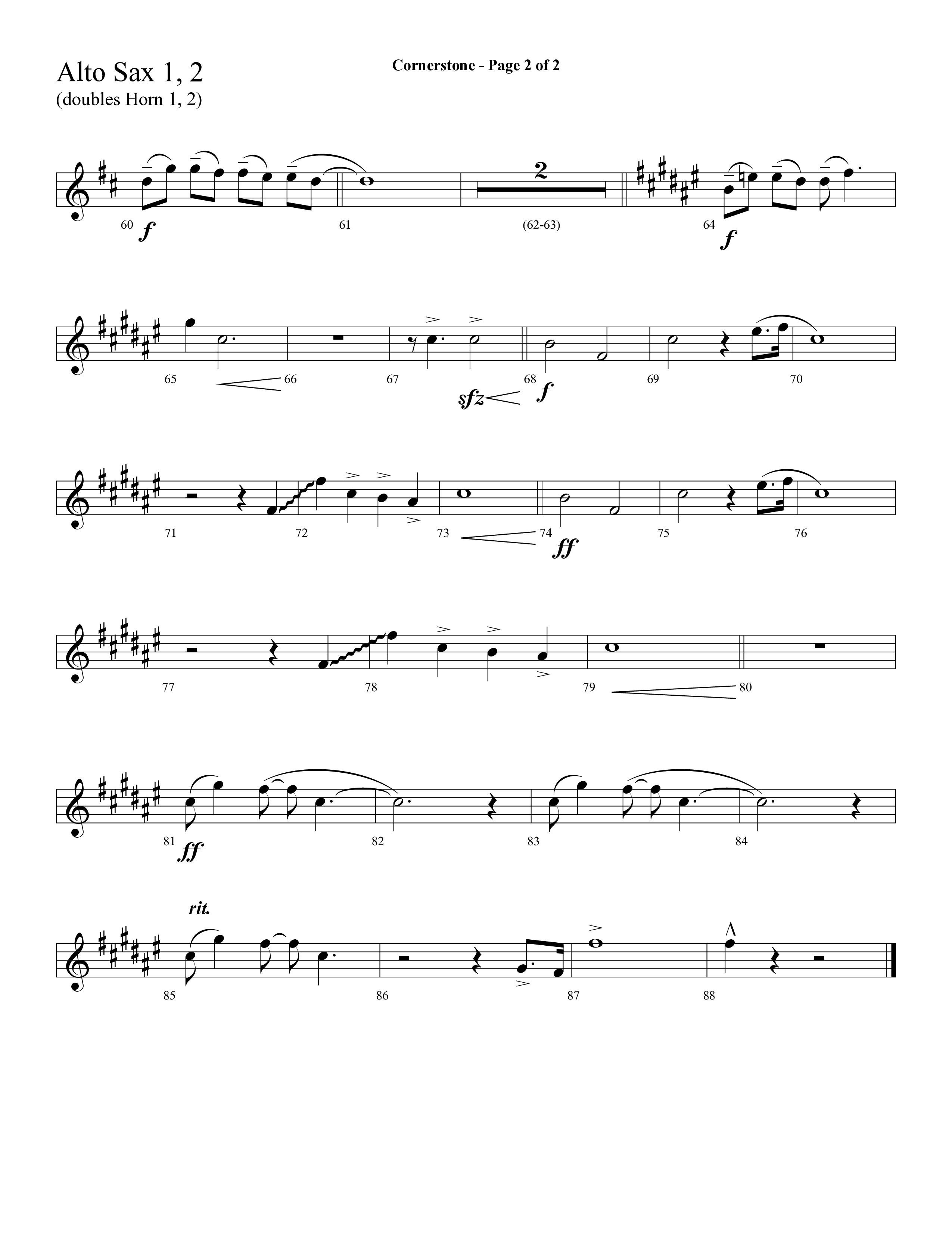 Cornerstone (with The Solid Rock) (Choral Anthem SATB) Alto Sax 1/2 (Lifeway Choral / Arr. Cliff Duren)