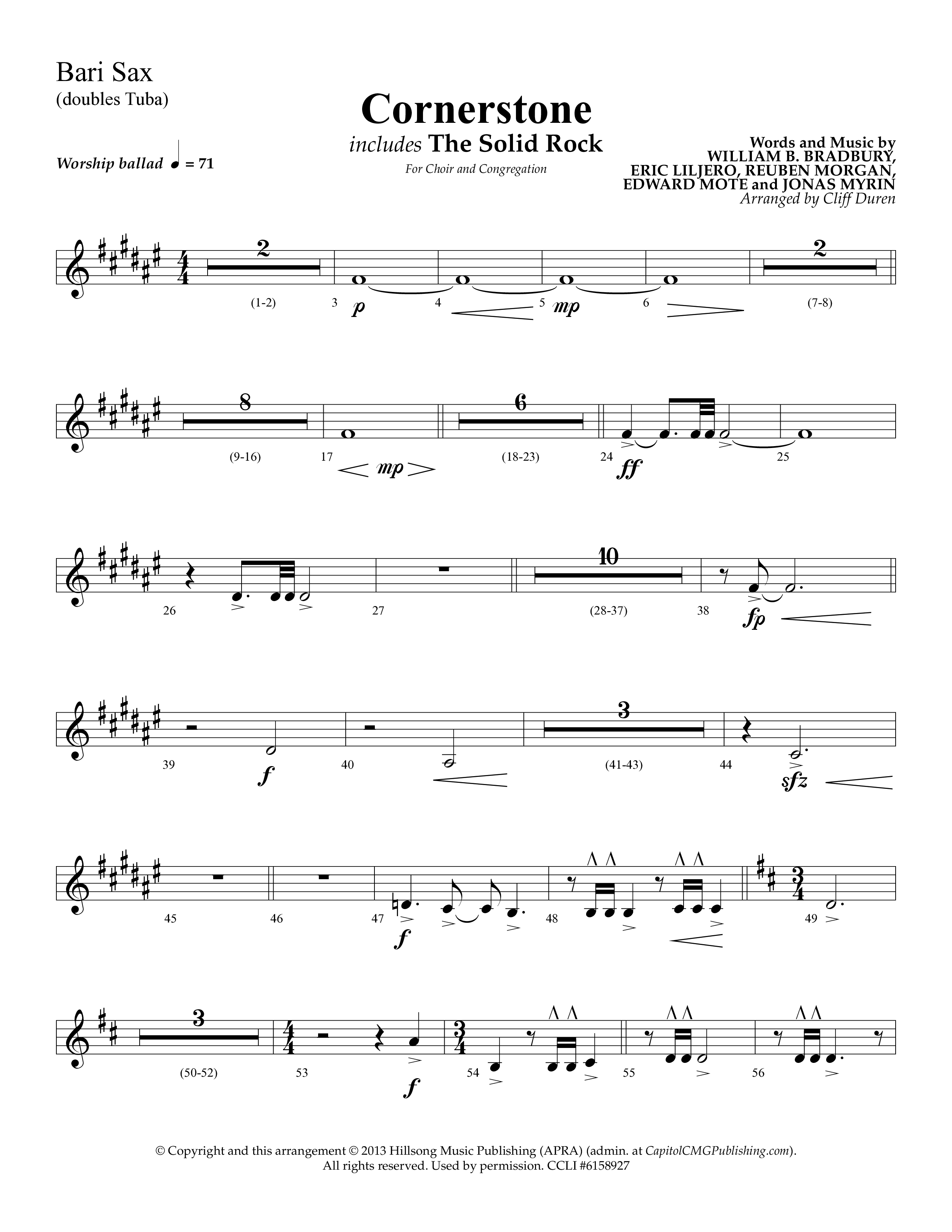 Cornerstone (with The Solid Rock) (Choral Anthem SATB) Bari Sax (Lifeway Choral / Arr. Cliff Duren)