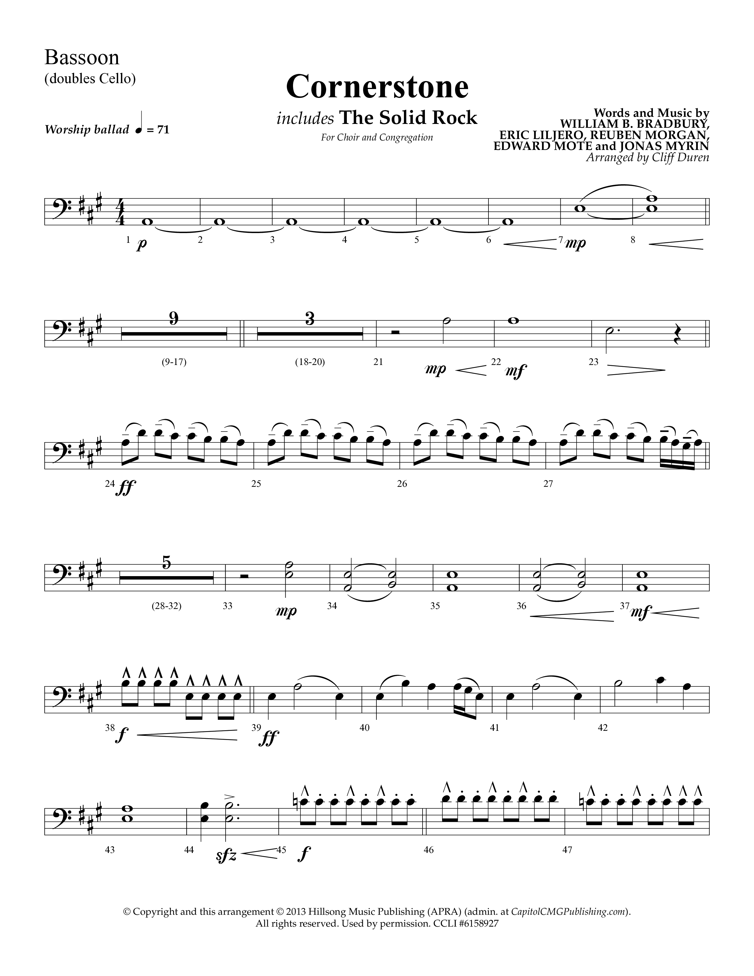 Cornerstone (with The Solid Rock) (Choral Anthem SATB) Bassoon (Lifeway Choral / Arr. Cliff Duren)