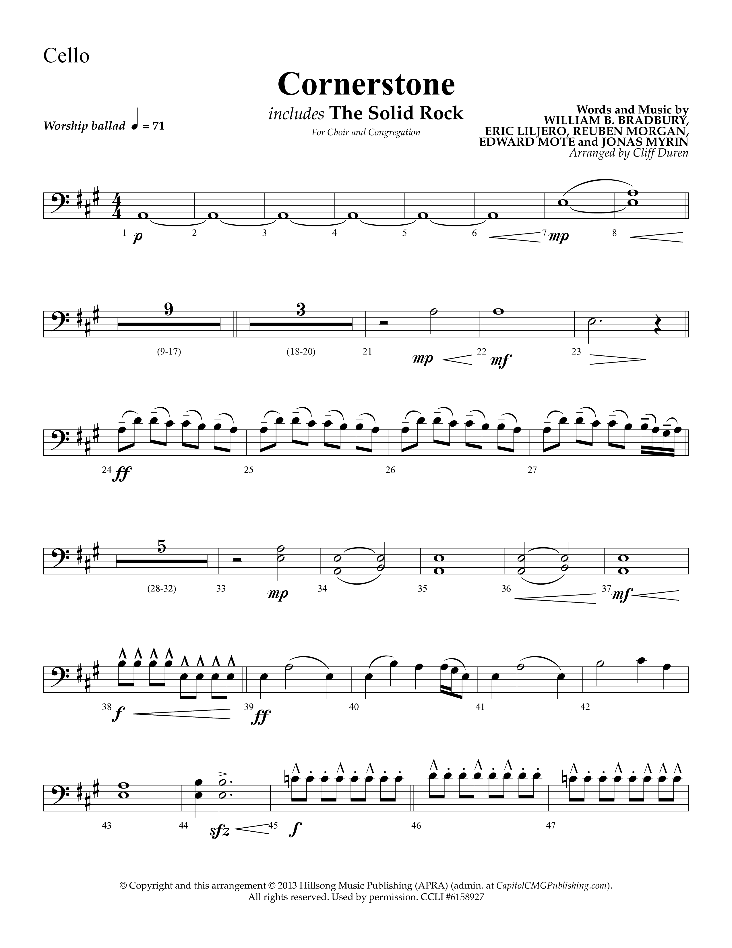 Cornerstone (with The Solid Rock) (Choral Anthem SATB) Cello (Lifeway Choral / Arr. Cliff Duren)