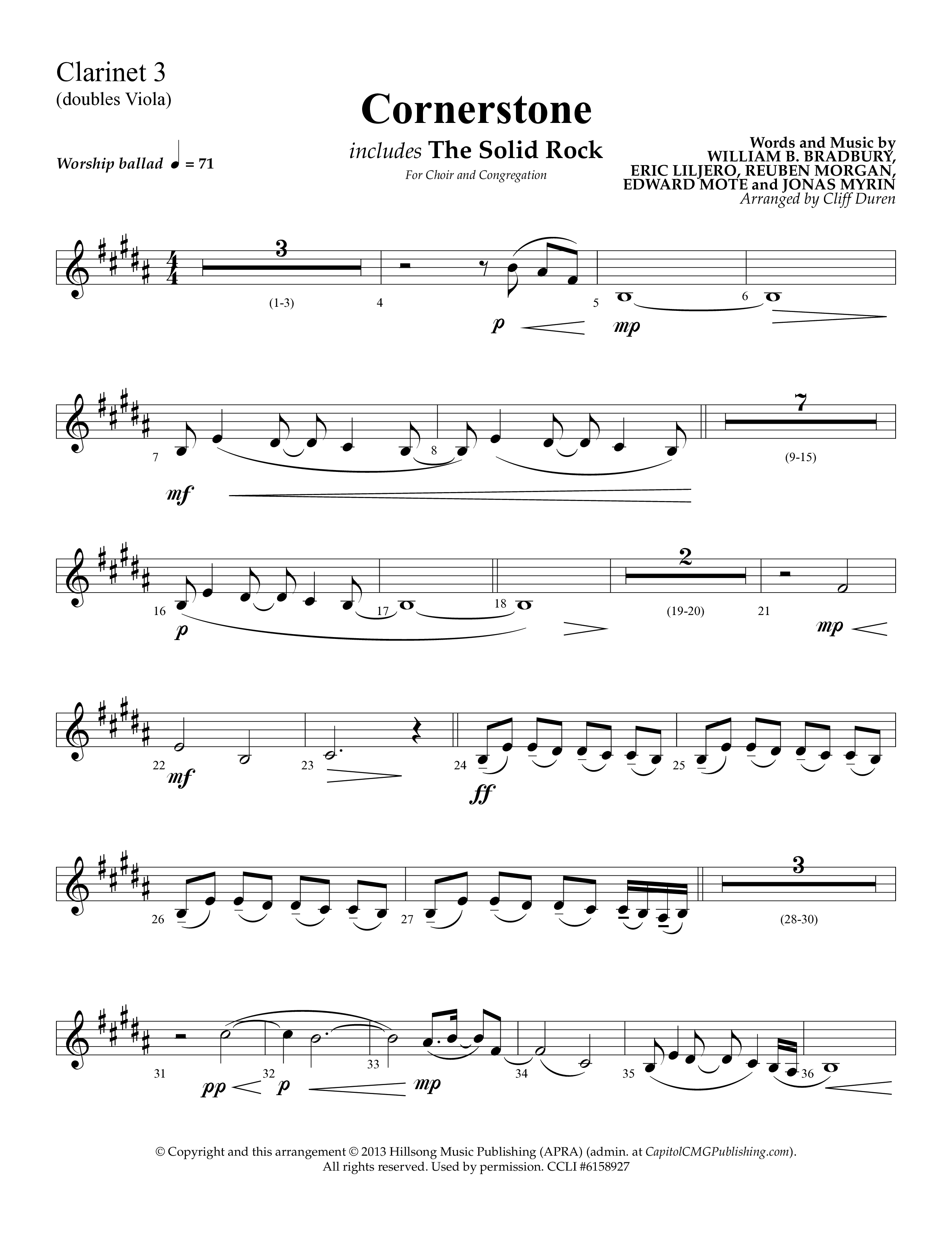Cornerstone (with The Solid Rock) (Choral Anthem SATB) Clarinet 3 (Lifeway Choral / Arr. Cliff Duren)