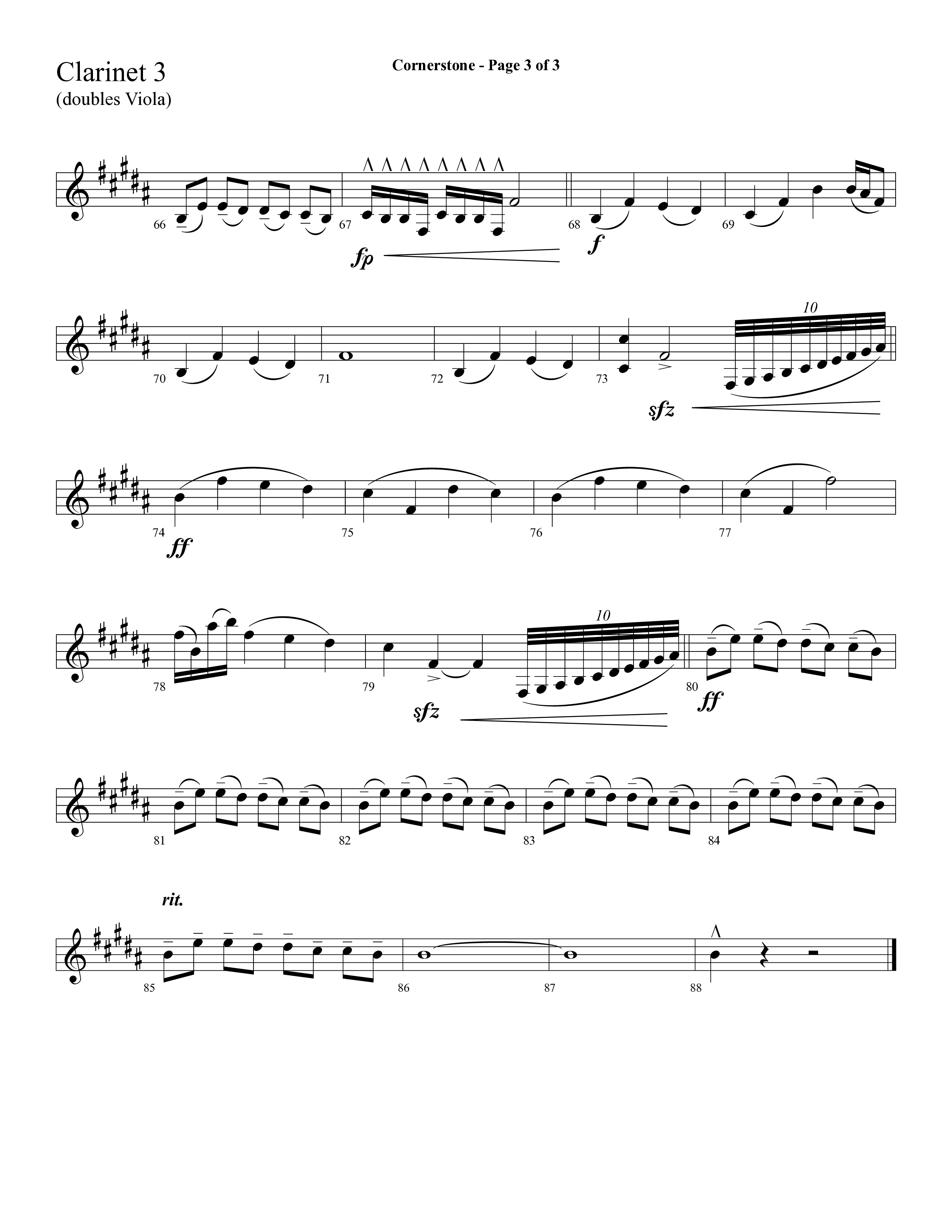 Cornerstone (with The Solid Rock) (Choral Anthem SATB) Clarinet 3 (Lifeway Choral / Arr. Cliff Duren)