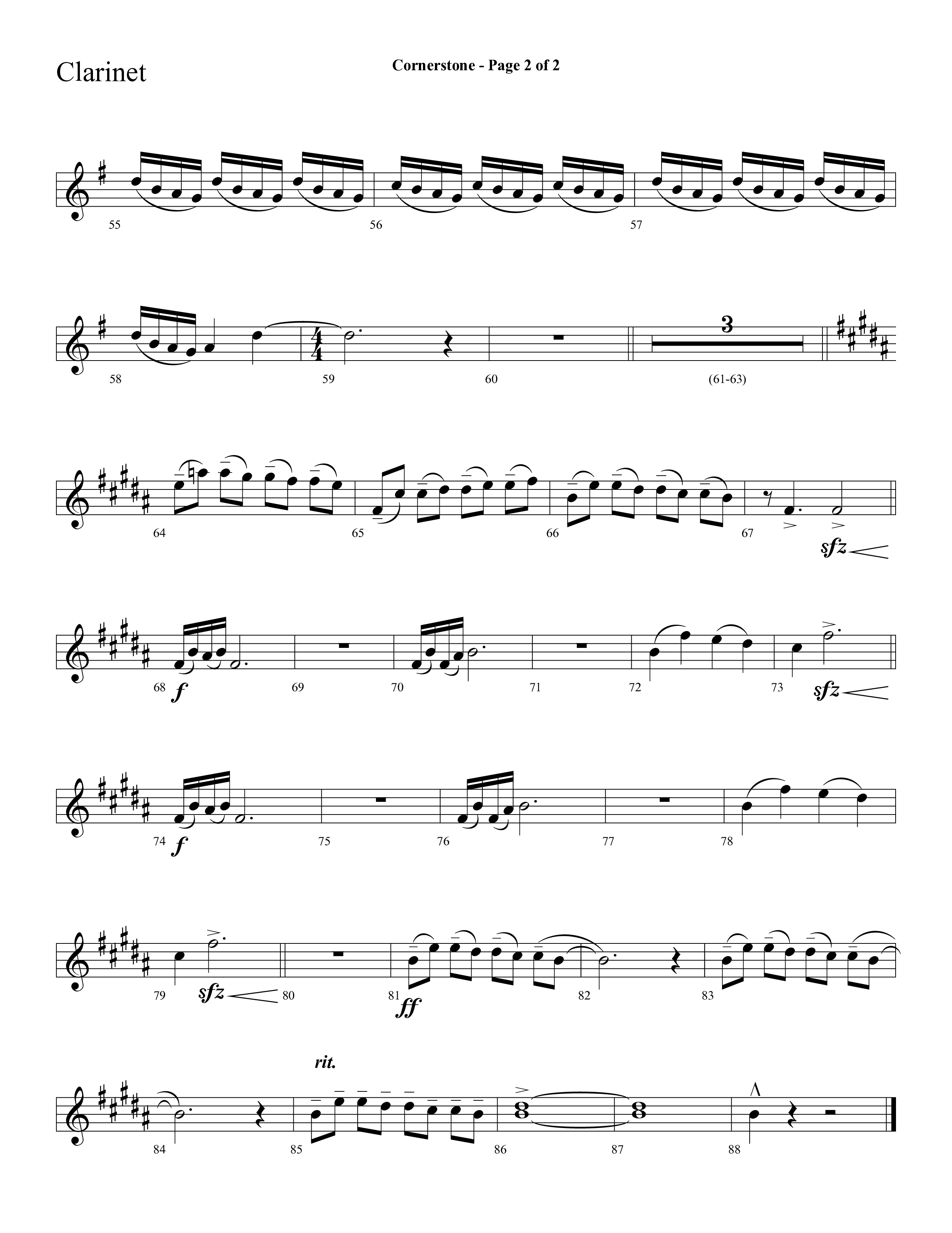 Cornerstone (with The Solid Rock) (Choral Anthem SATB) Clarinet (Lifeway Choral / Arr. Cliff Duren)