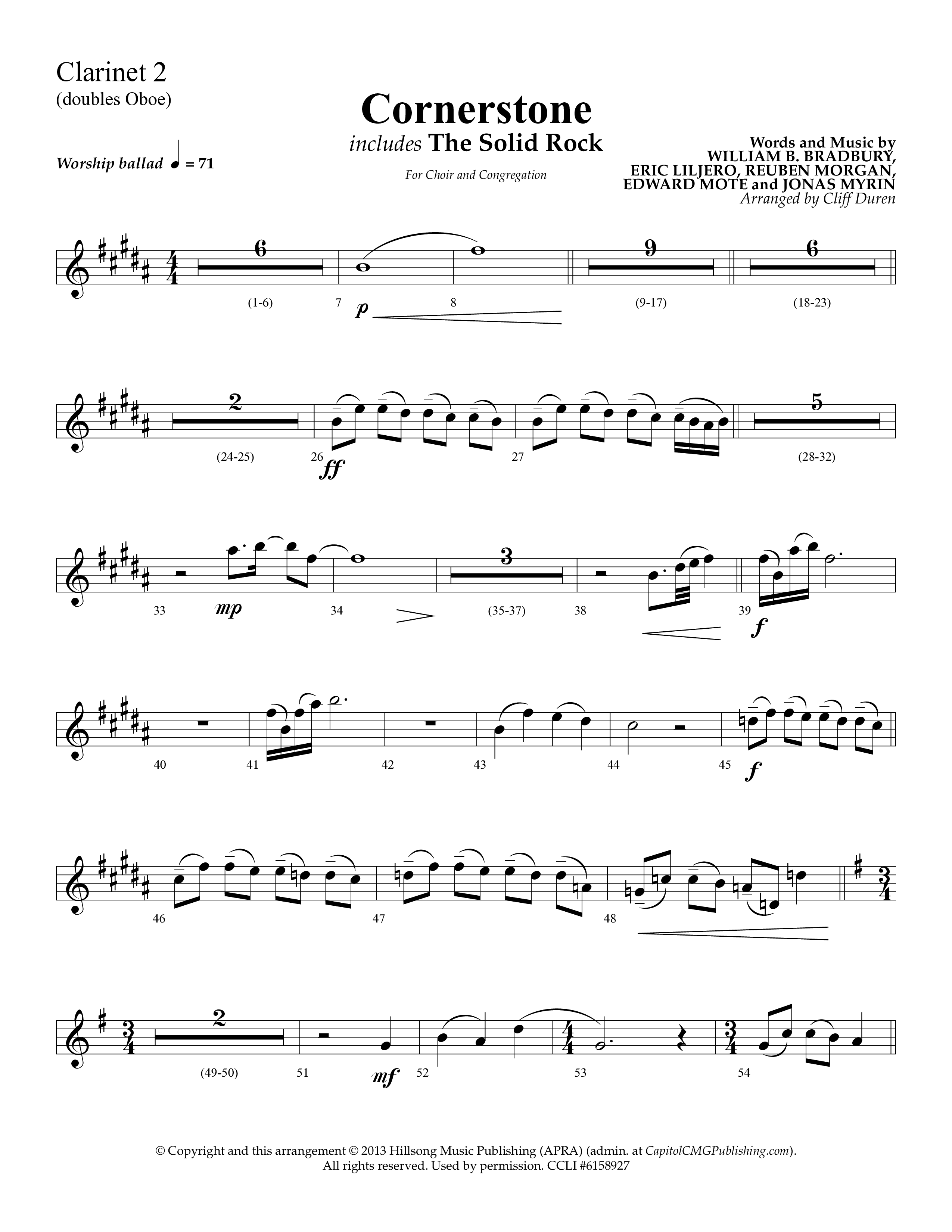 Cornerstone (with The Solid Rock) (Choral Anthem SATB) Clarinet (Lifeway Choral / Arr. Cliff Duren)