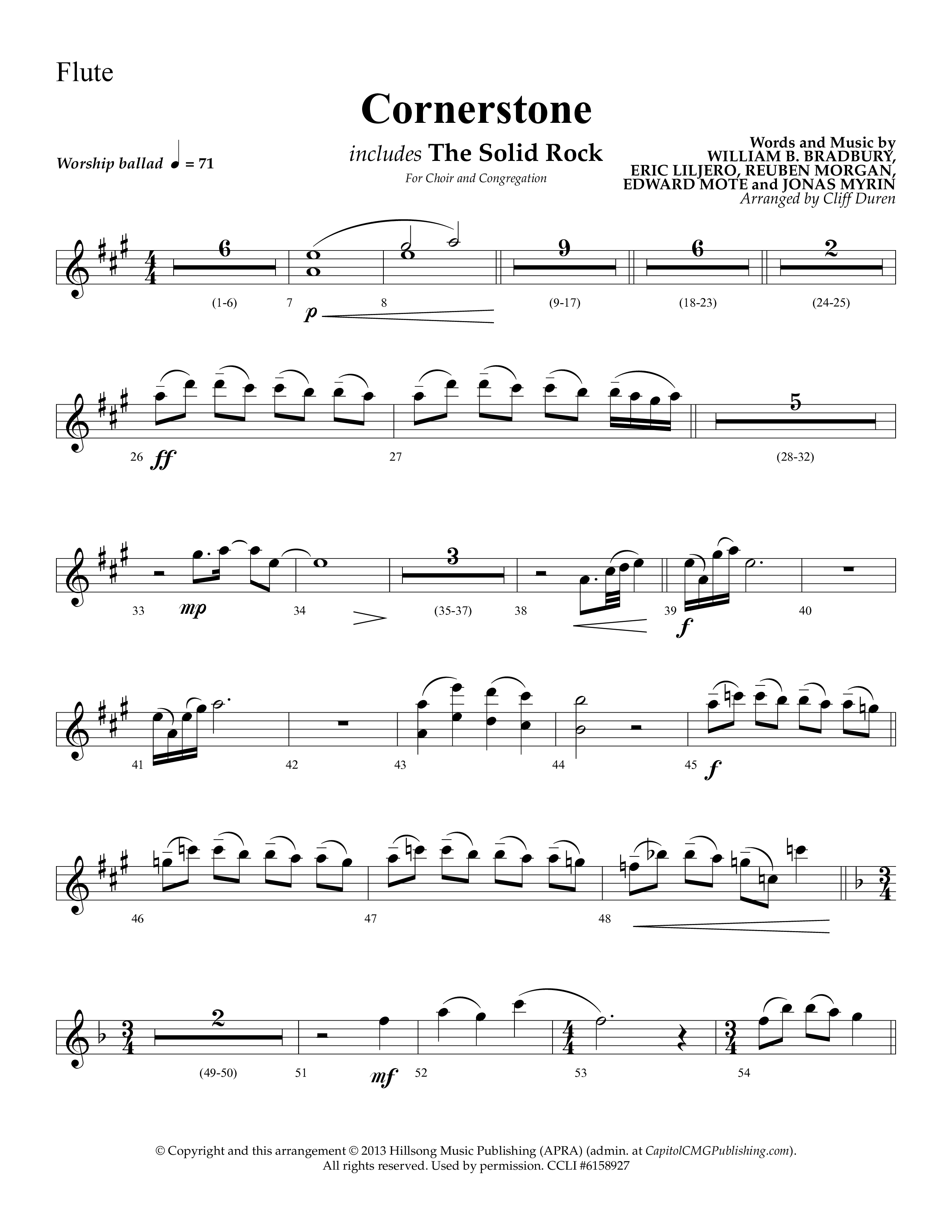 Cornerstone (with The Solid Rock) (Choral Anthem SATB) Flute (Lifeway Choral / Arr. Cliff Duren)