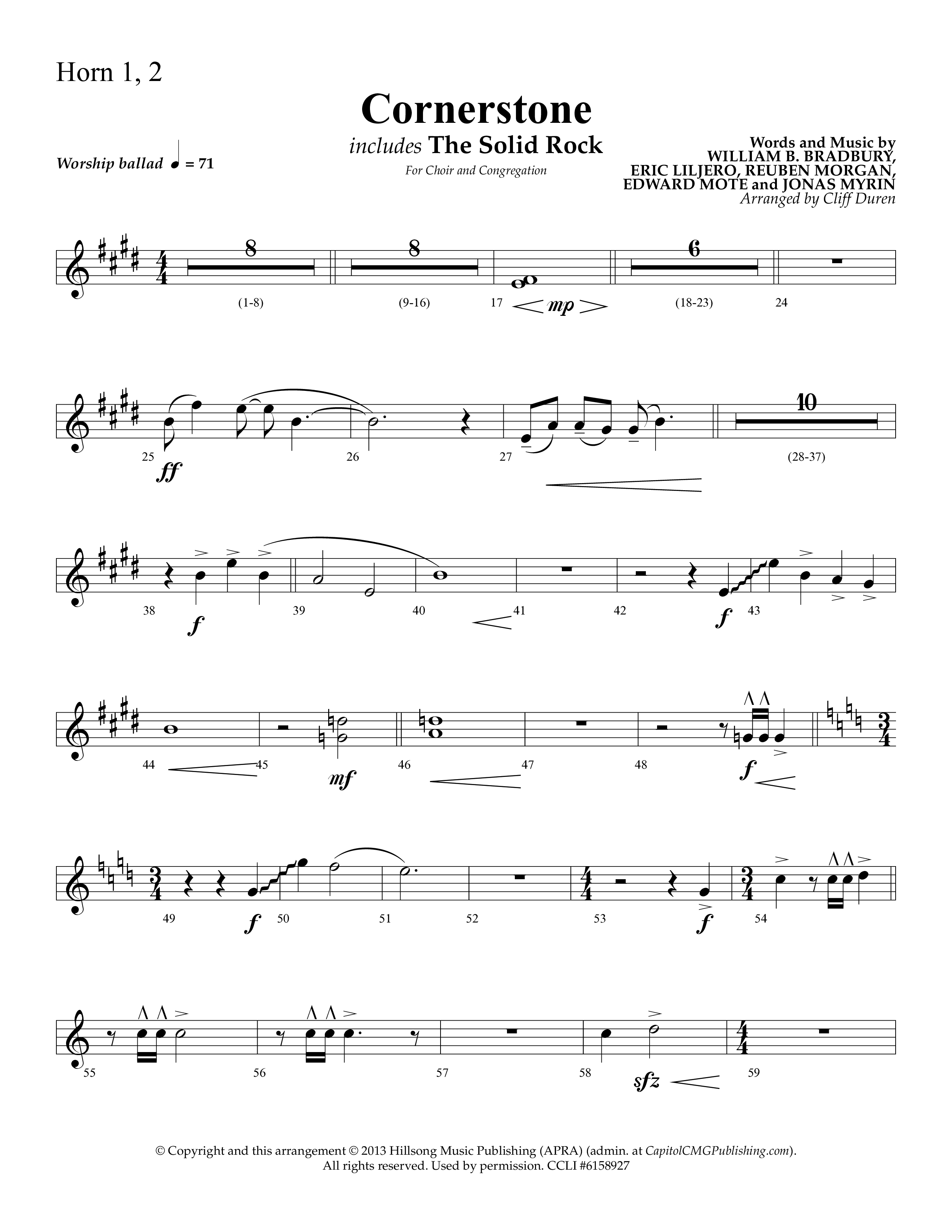 Cornerstone (with The Solid Rock) (Choral Anthem SATB) French Horn 1/2 (Lifeway Choral / Arr. Cliff Duren)