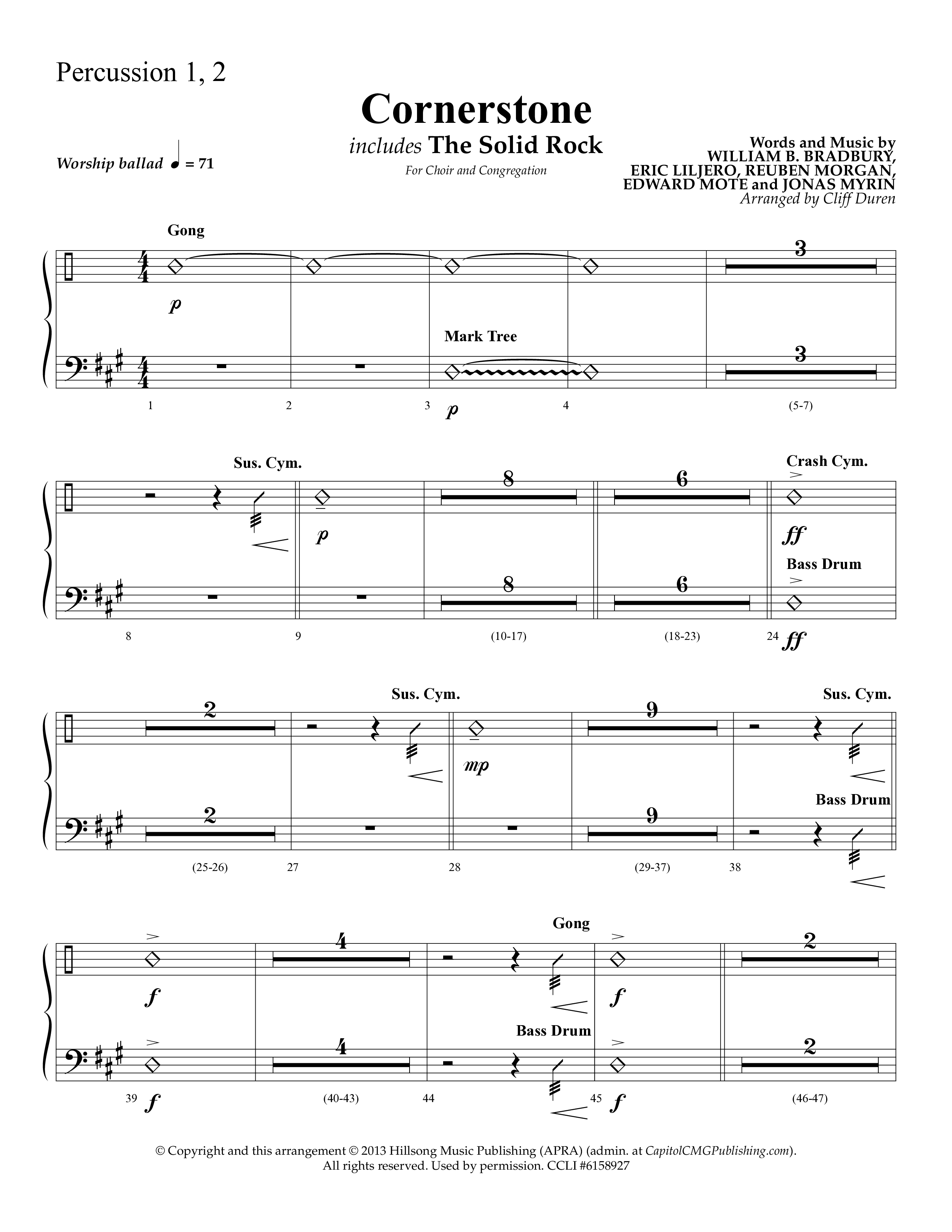 Cornerstone (with The Solid Rock) (Choral Anthem SATB) Percussion 1/2 (Lifeway Choral / Arr. Cliff Duren)