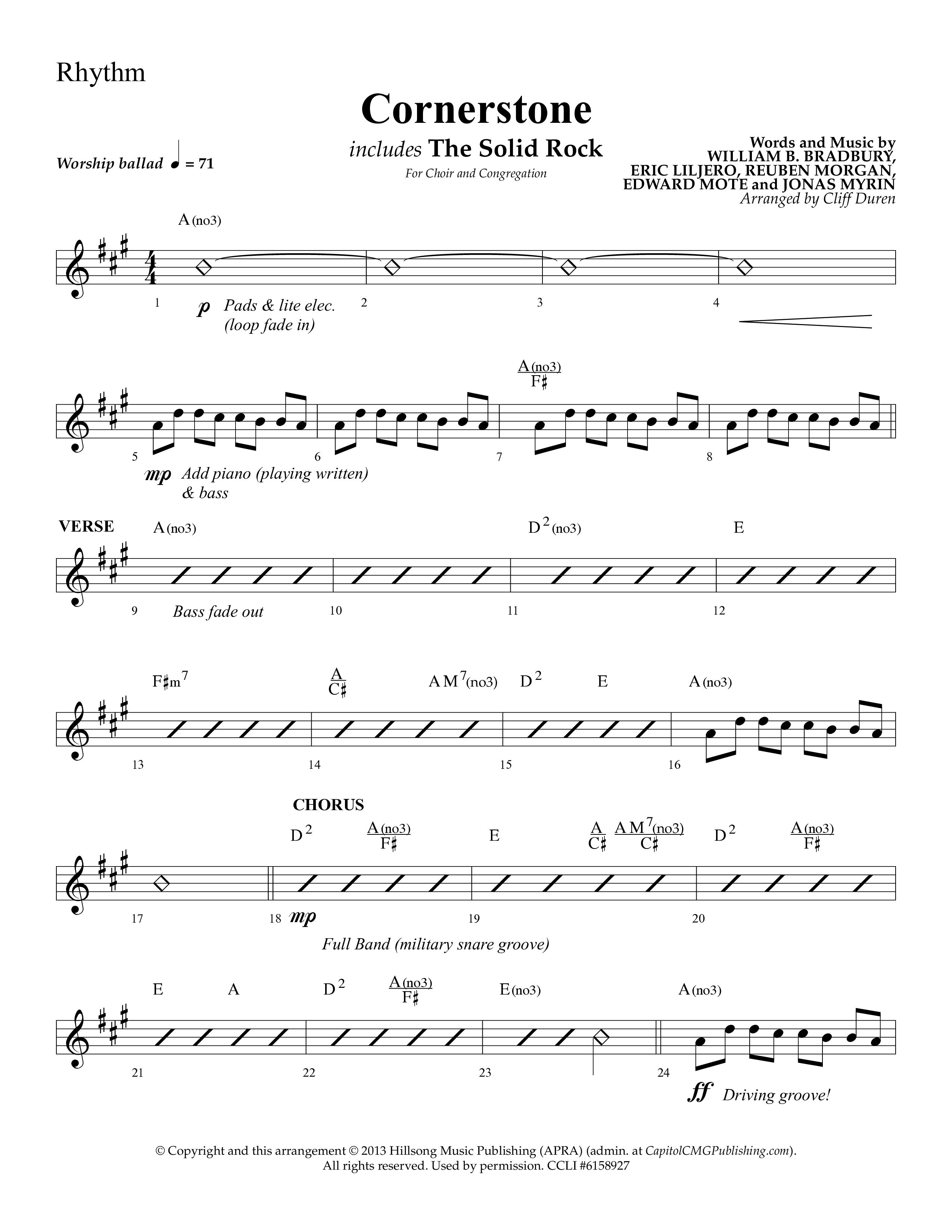 Cornerstone (with The Solid Rock) (Choral Anthem SATB) Lead Melody & Rhythm (Lifeway Choral / Arr. Cliff Duren)
