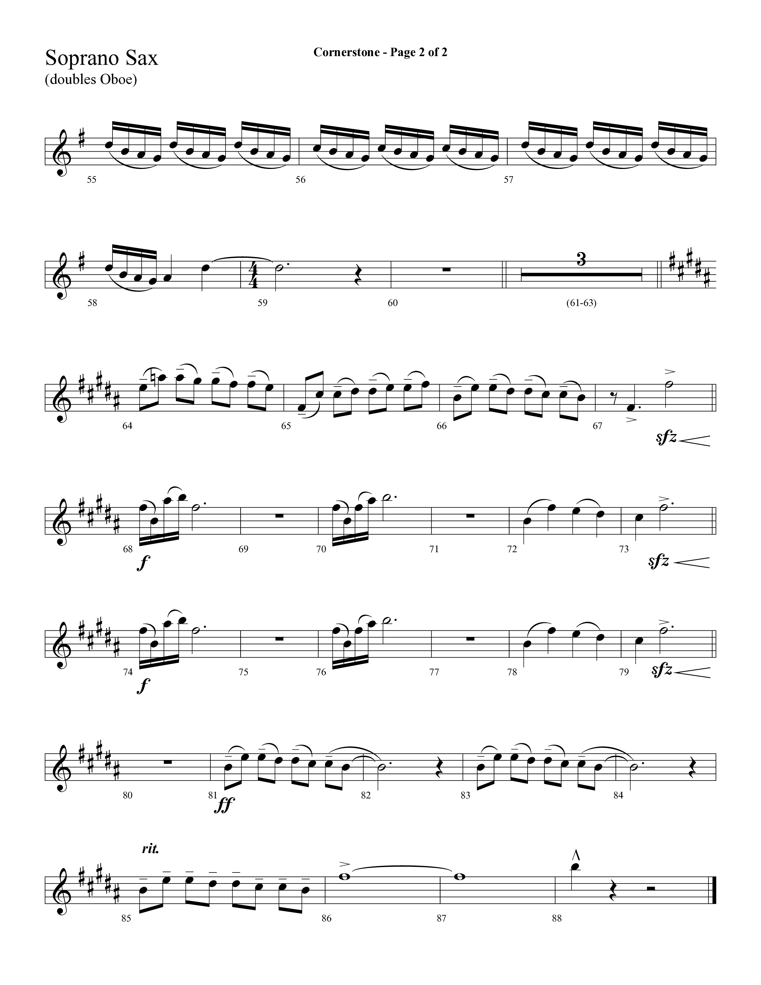 Cornerstone (with The Solid Rock) (Choral Anthem SATB) Soprano Sax (Lifeway Choral / Arr. Cliff Duren)