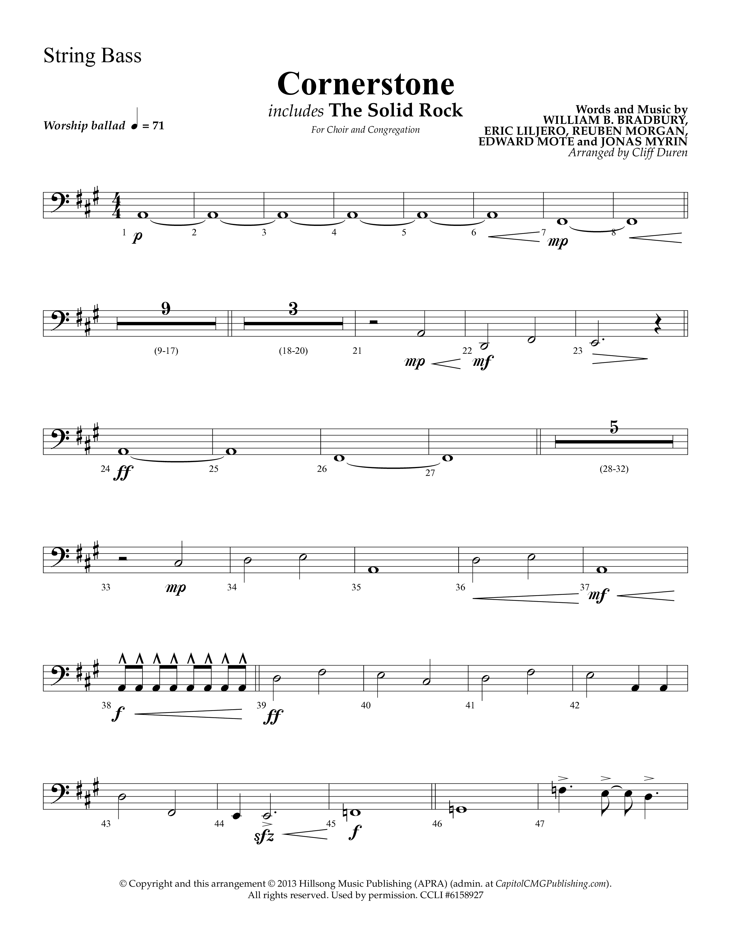 Cornerstone (with The Solid Rock) (Choral Anthem SATB) String Bass (Lifeway Choral / Arr. Cliff Duren)