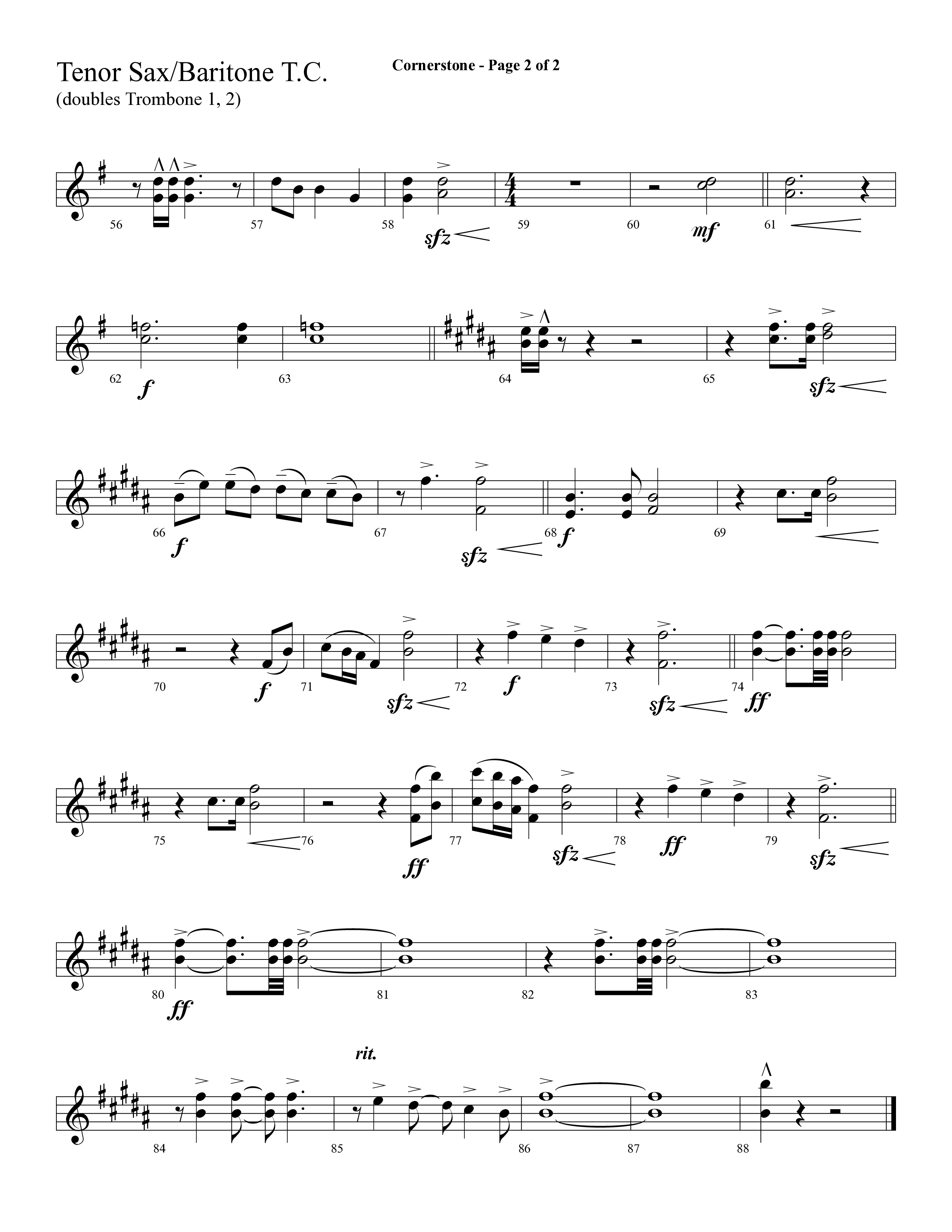 Cornerstone (with The Solid Rock) (Choral Anthem SATB) Tenor Sax/Baritone T.C. (Lifeway Choral / Arr. Cliff Duren)