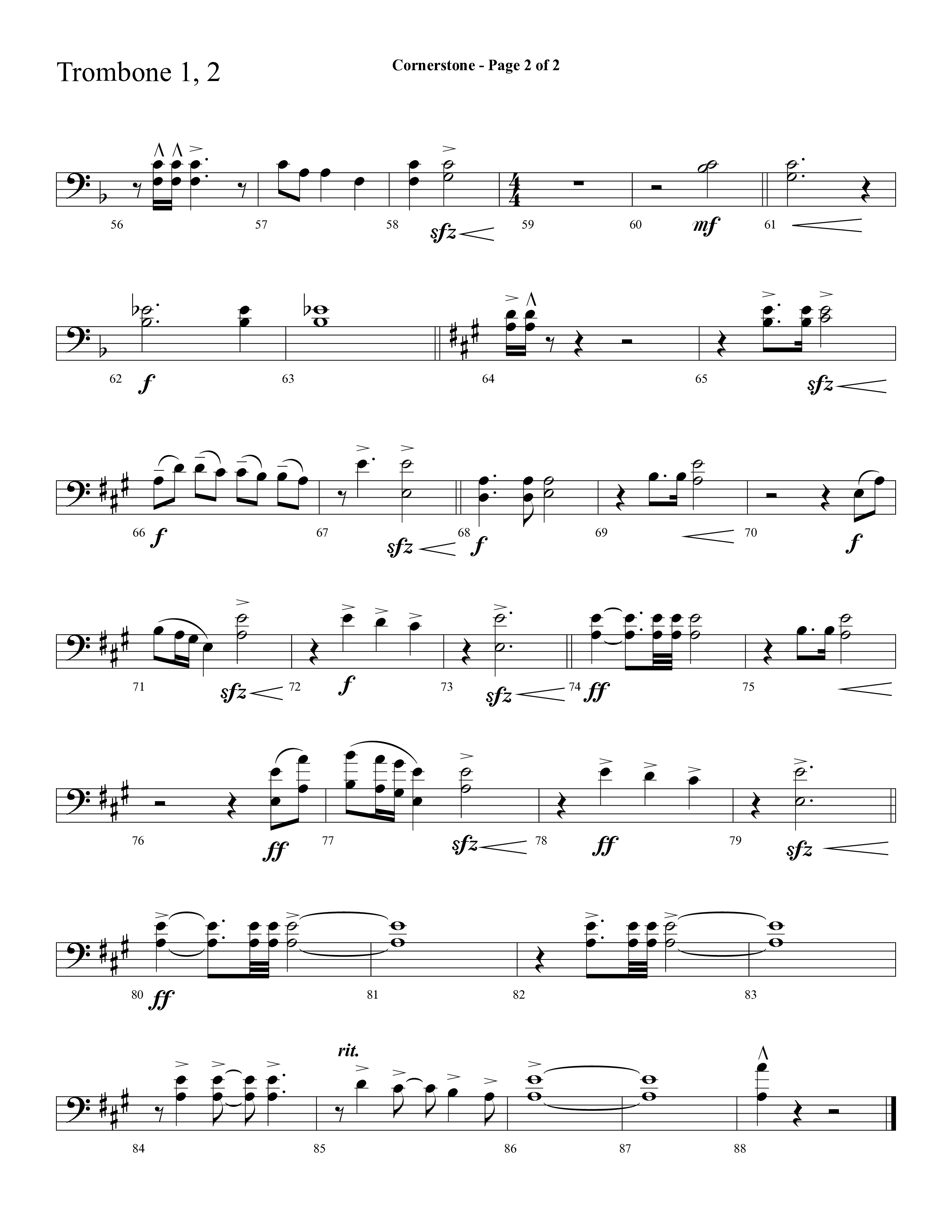 Cornerstone (with The Solid Rock) (Choral Anthem SATB) Trombone 1/2 (Lifeway Choral / Arr. Cliff Duren)