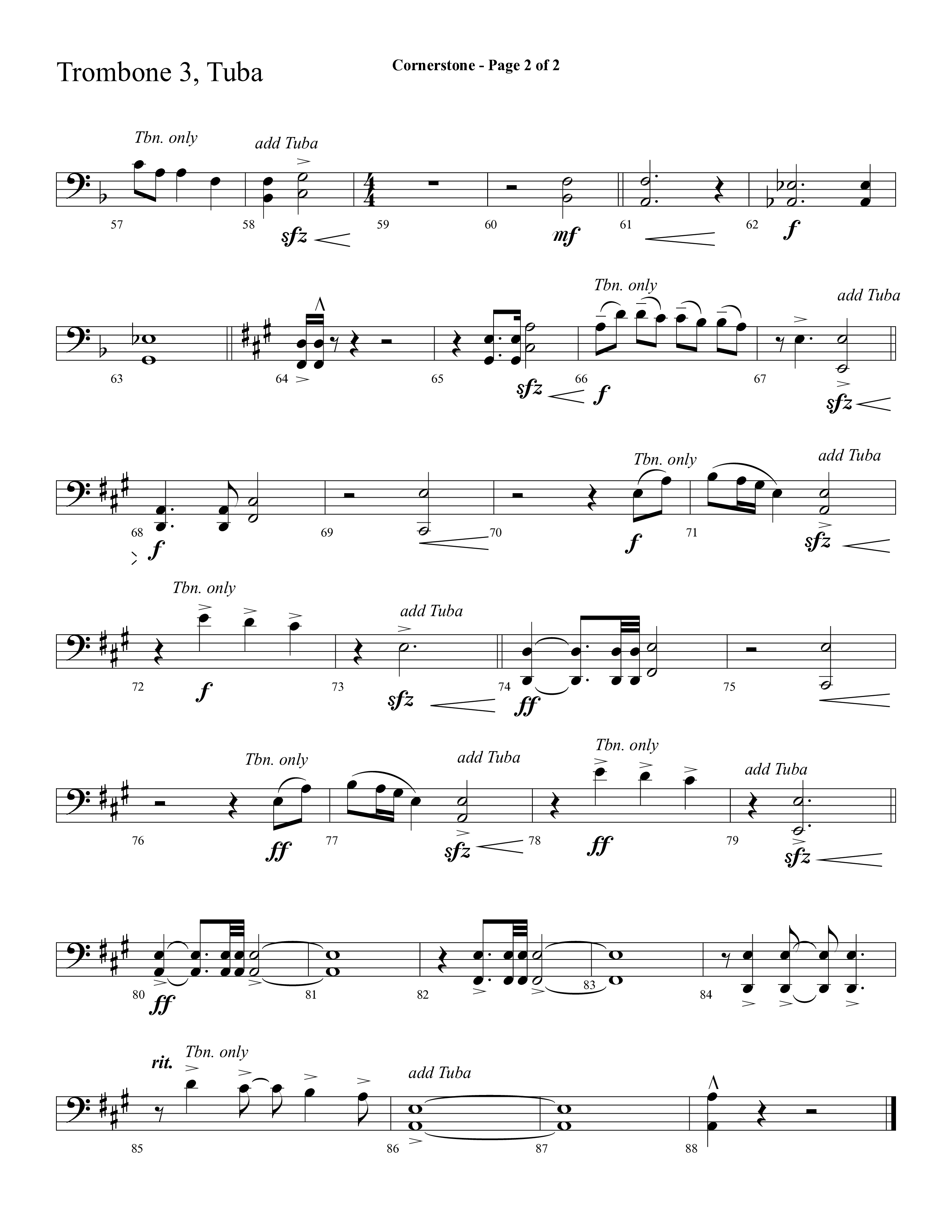 Cornerstone (with The Solid Rock) (Choral Anthem SATB) Trombone 3/Tuba (Lifeway Choral / Arr. Cliff Duren)