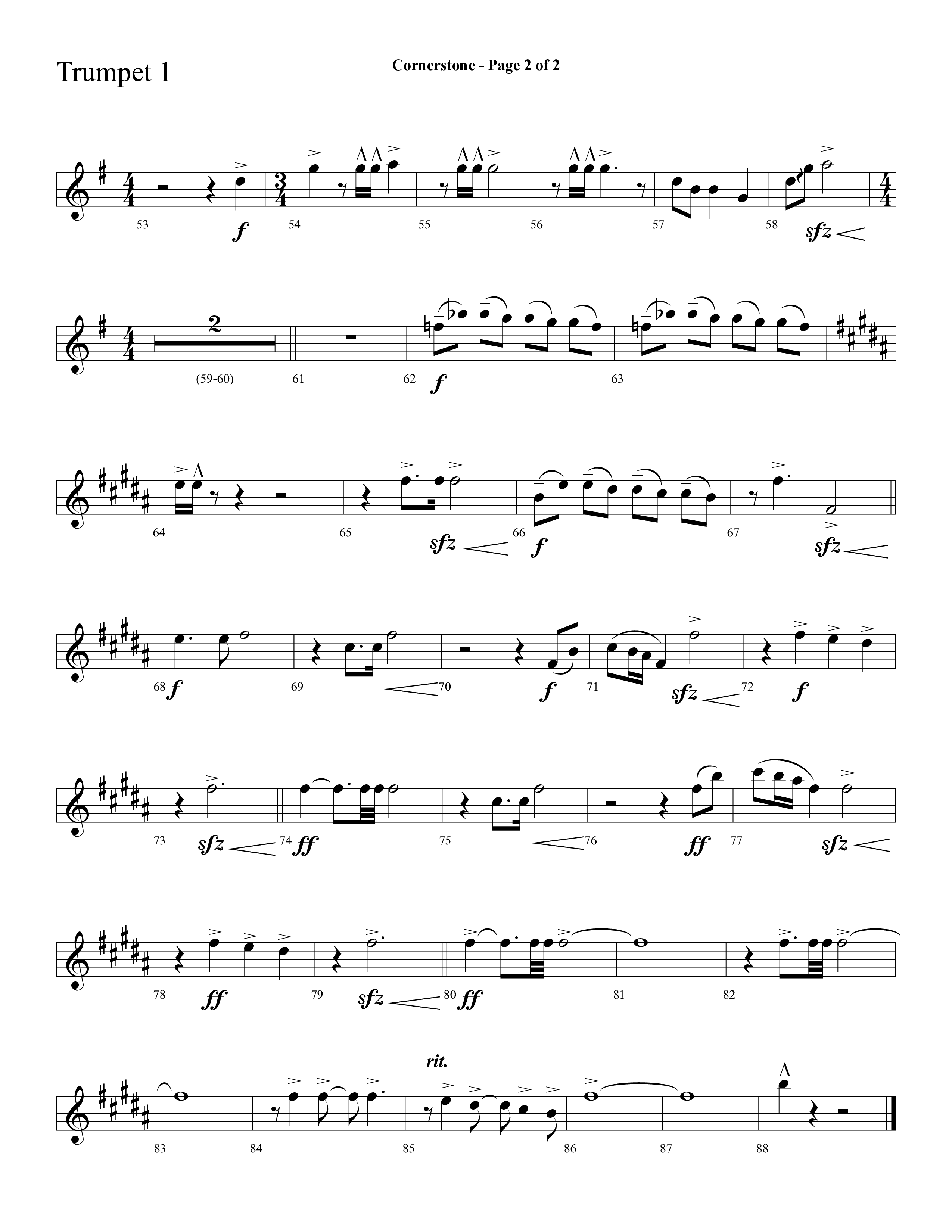 Cornerstone (with The Solid Rock) (Choral Anthem SATB) Trumpet 1 (Lifeway Choral / Arr. Cliff Duren)