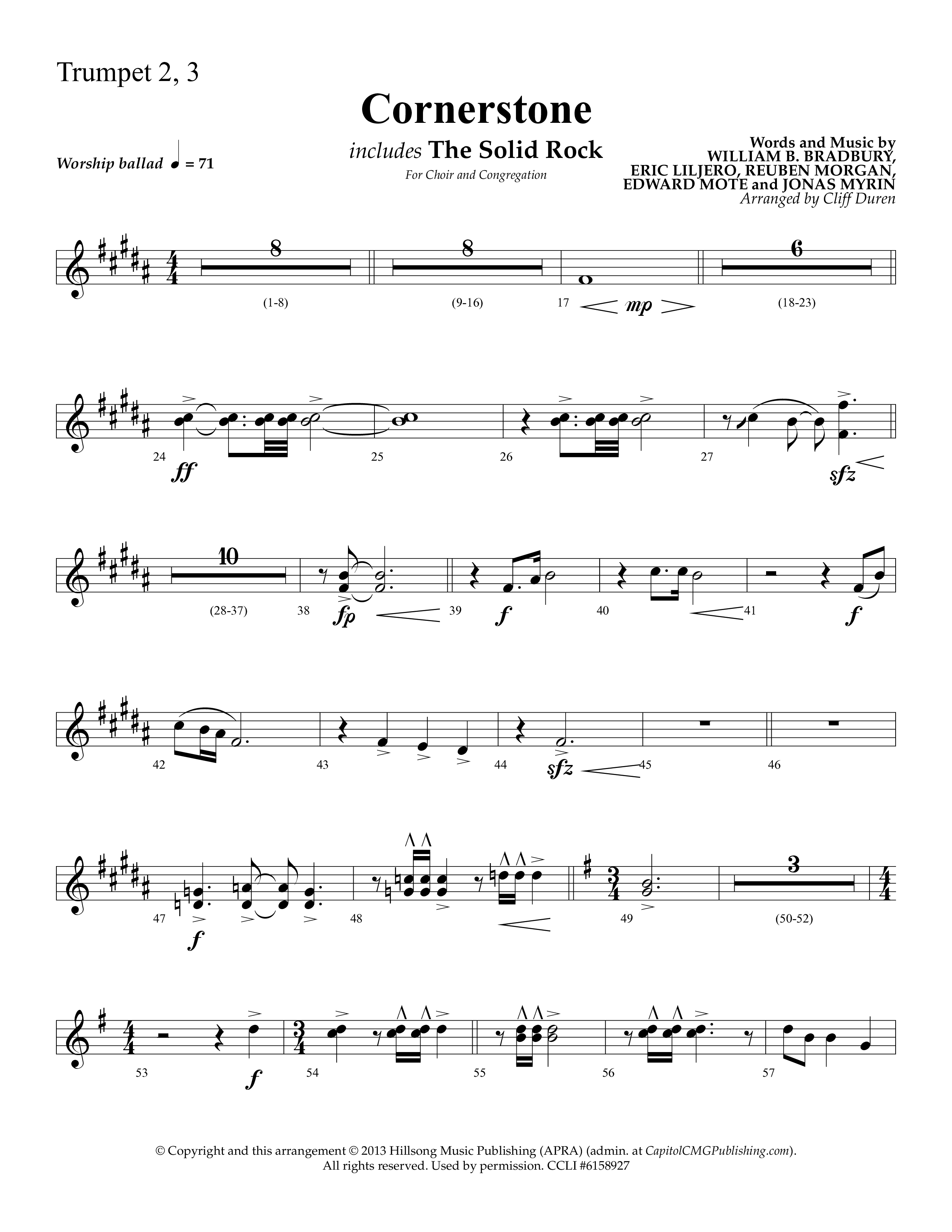 Cornerstone (with The Solid Rock) (Choral Anthem SATB) Trumpet 2/3 (Lifeway Choral / Arr. Cliff Duren)
