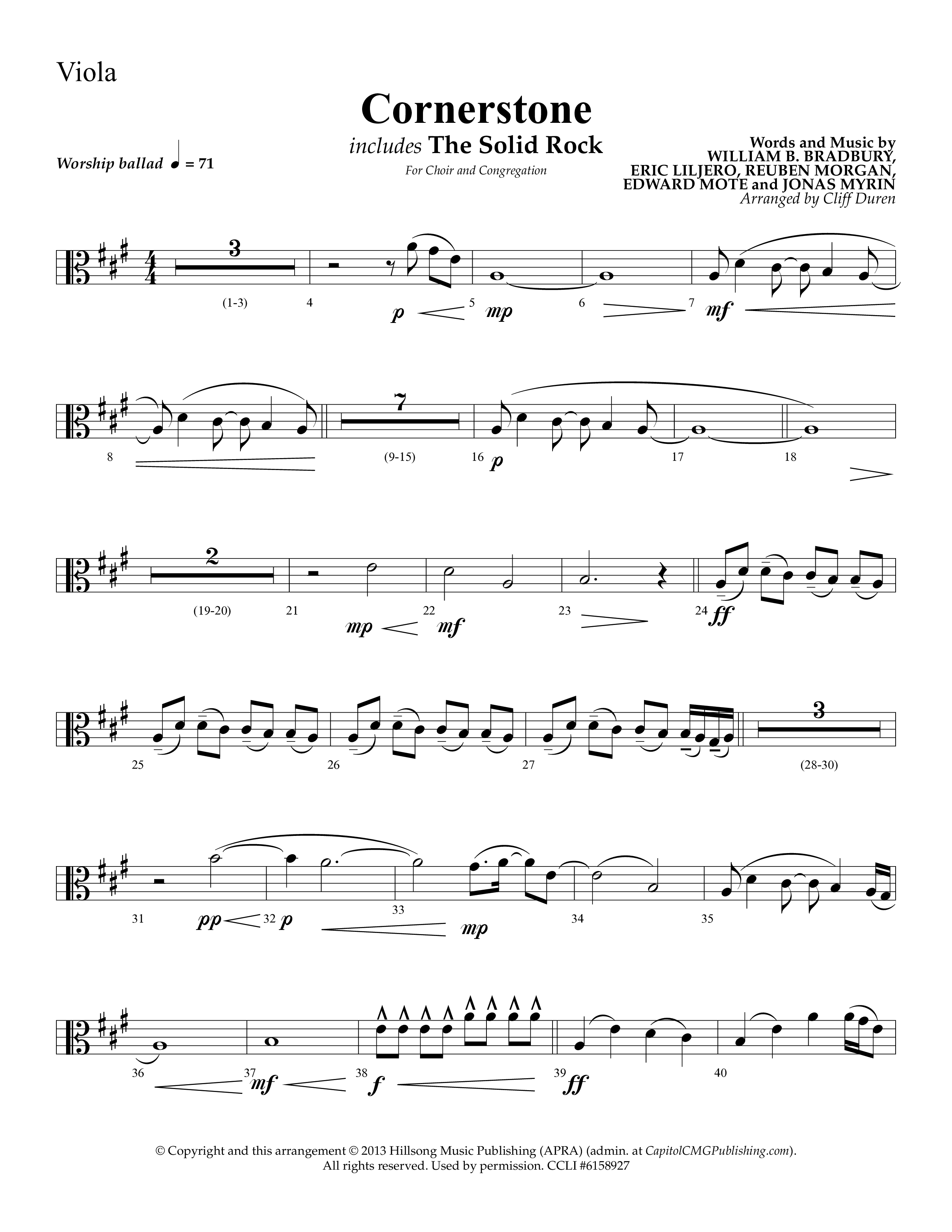Cornerstone (with The Solid Rock) (Choral Anthem SATB) Viola (Lifeway Choral / Arr. Cliff Duren)
