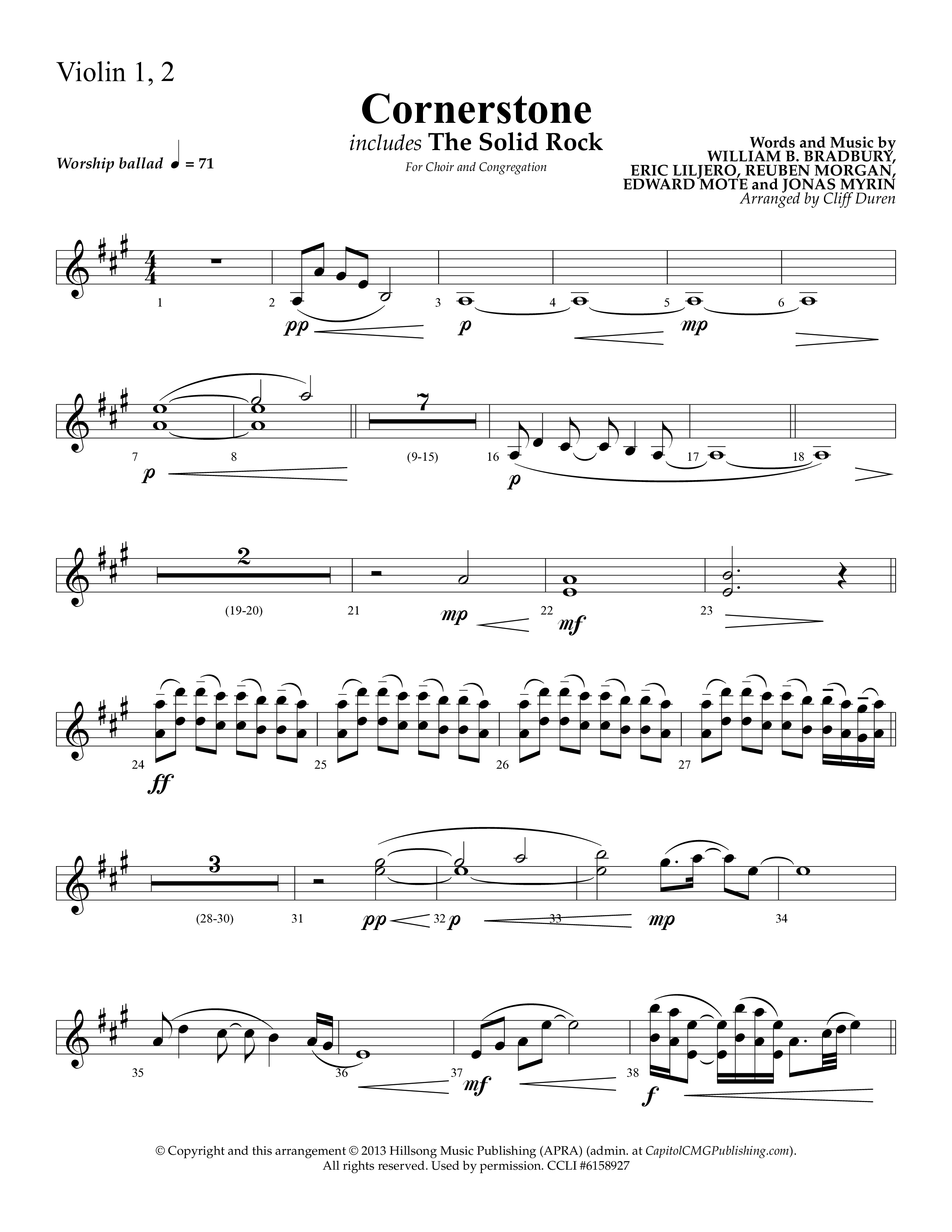 Cornerstone (with The Solid Rock) (Choral Anthem SATB) Violin 1/2 (Lifeway Choral / Arr. Cliff Duren)