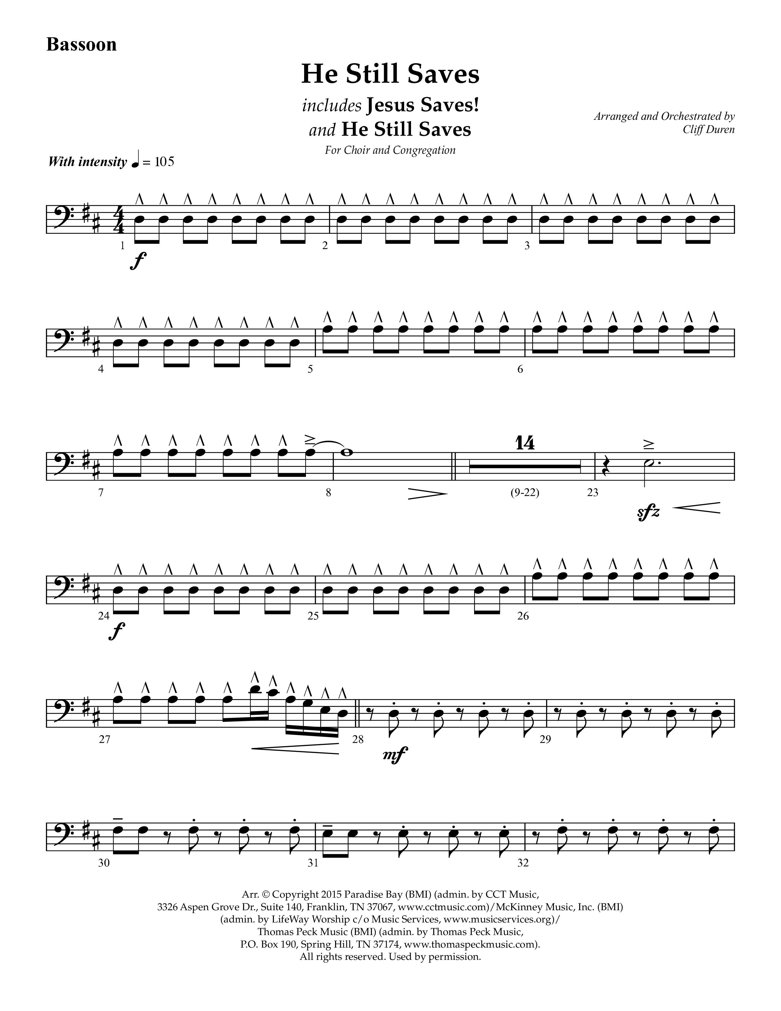 He Still Saves (with Jesus Saves) (Choral Anthem SATB) Bassoon (Lifeway Choral / Arr. Cliff Duren)