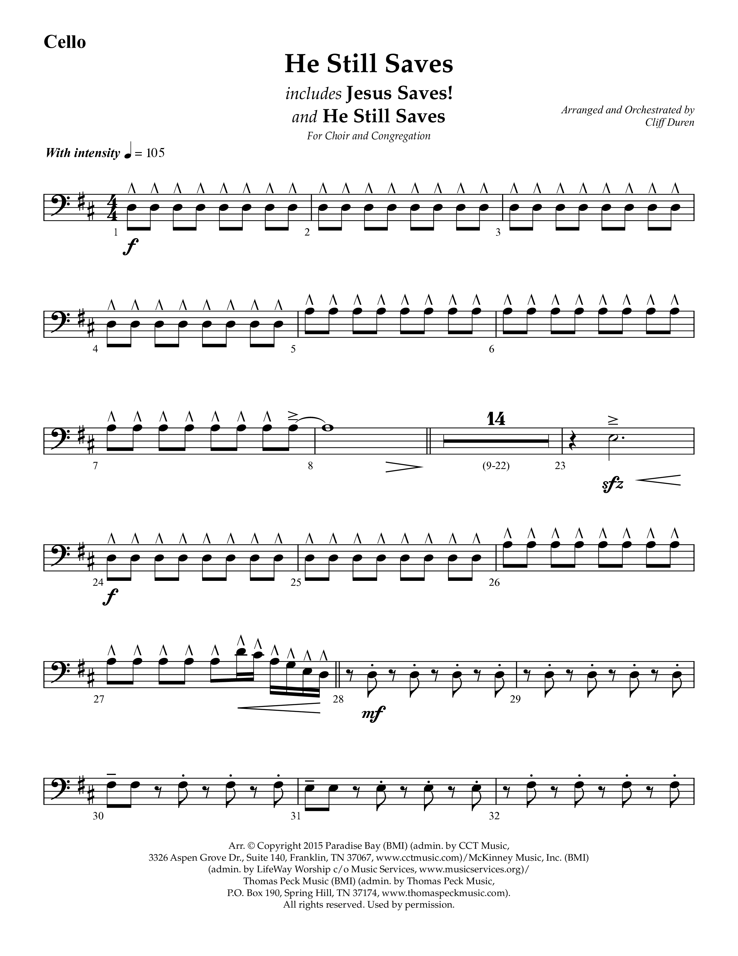 He Still Saves (with Jesus Saves) (Choral Anthem SATB) Cello (Lifeway Choral / Arr. Cliff Duren)