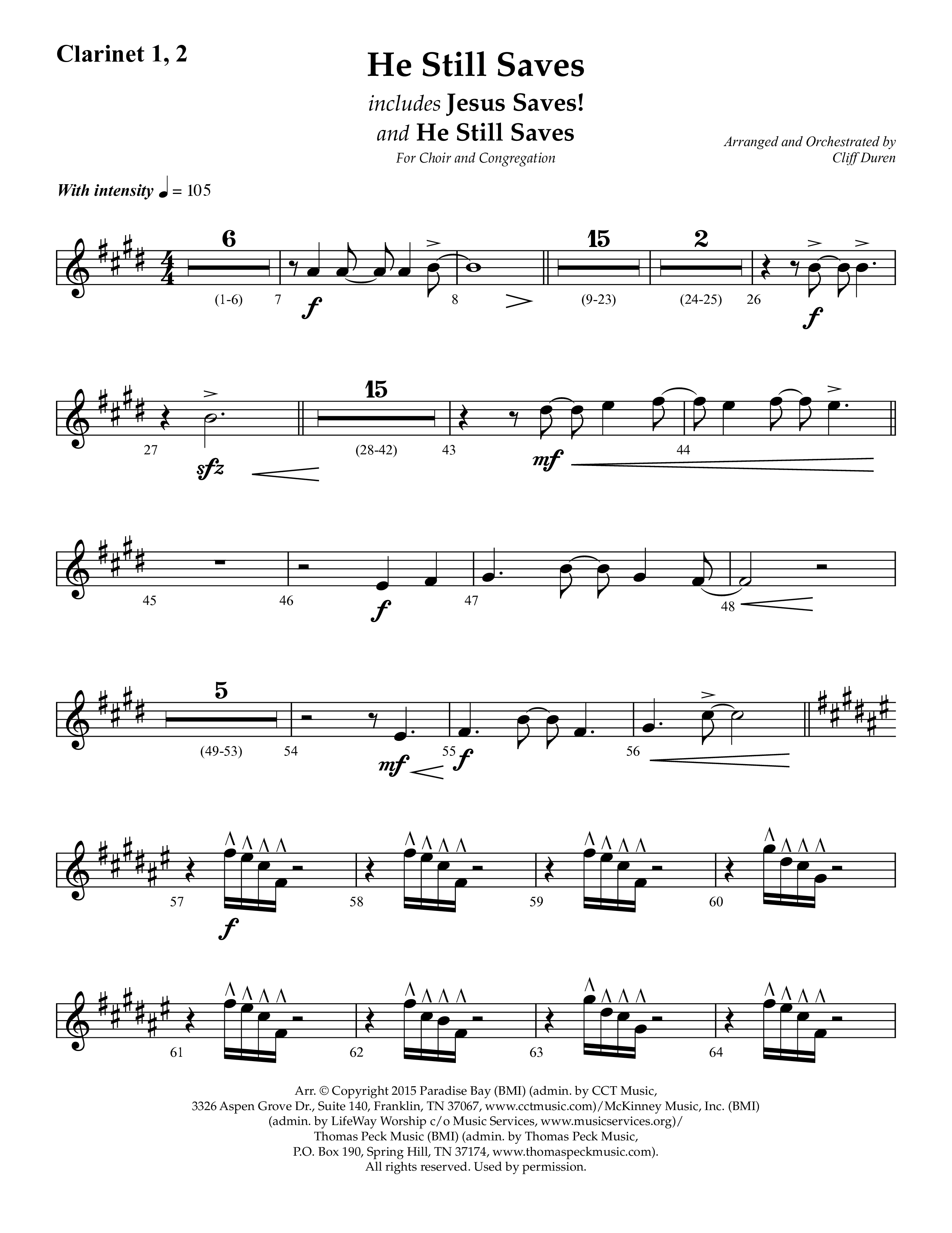 He Still Saves (with Jesus Saves) (Choral Anthem SATB) Clarinet 1/2 (Lifeway Choral / Arr. Cliff Duren)