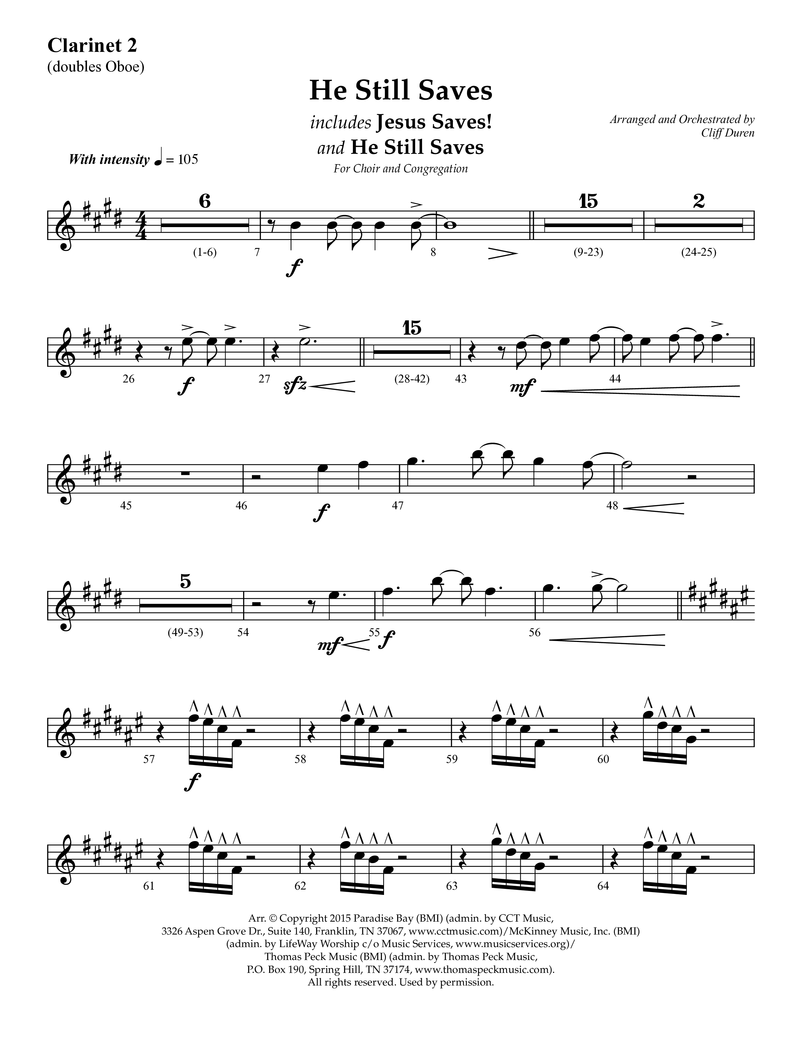 He Still Saves (with Jesus Saves) (Choral Anthem SATB) Clarinet 1/2 (Lifeway Choral / Arr. Cliff Duren)