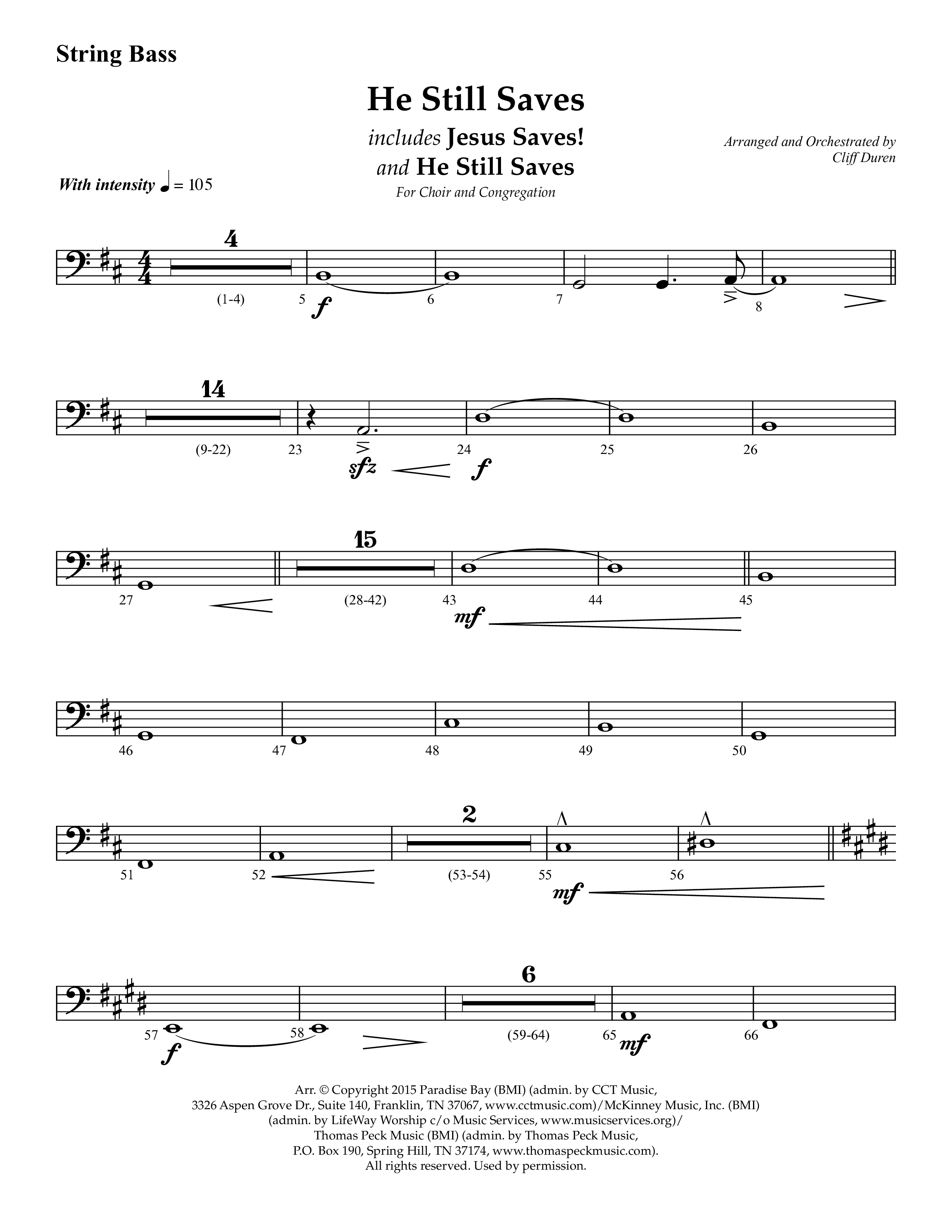 He Still Saves (with Jesus Saves) (Choral Anthem SATB) String Bass (Lifeway Choral / Arr. Cliff Duren)